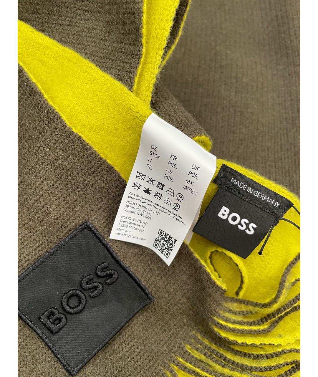 HUGO BOSS Хаки шерстяной шарф, фото 2