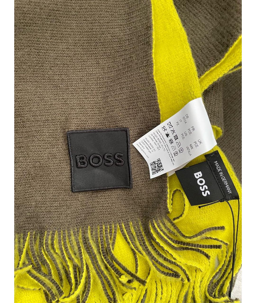 HUGO BOSS Хаки шерстяной шарф, фото 3