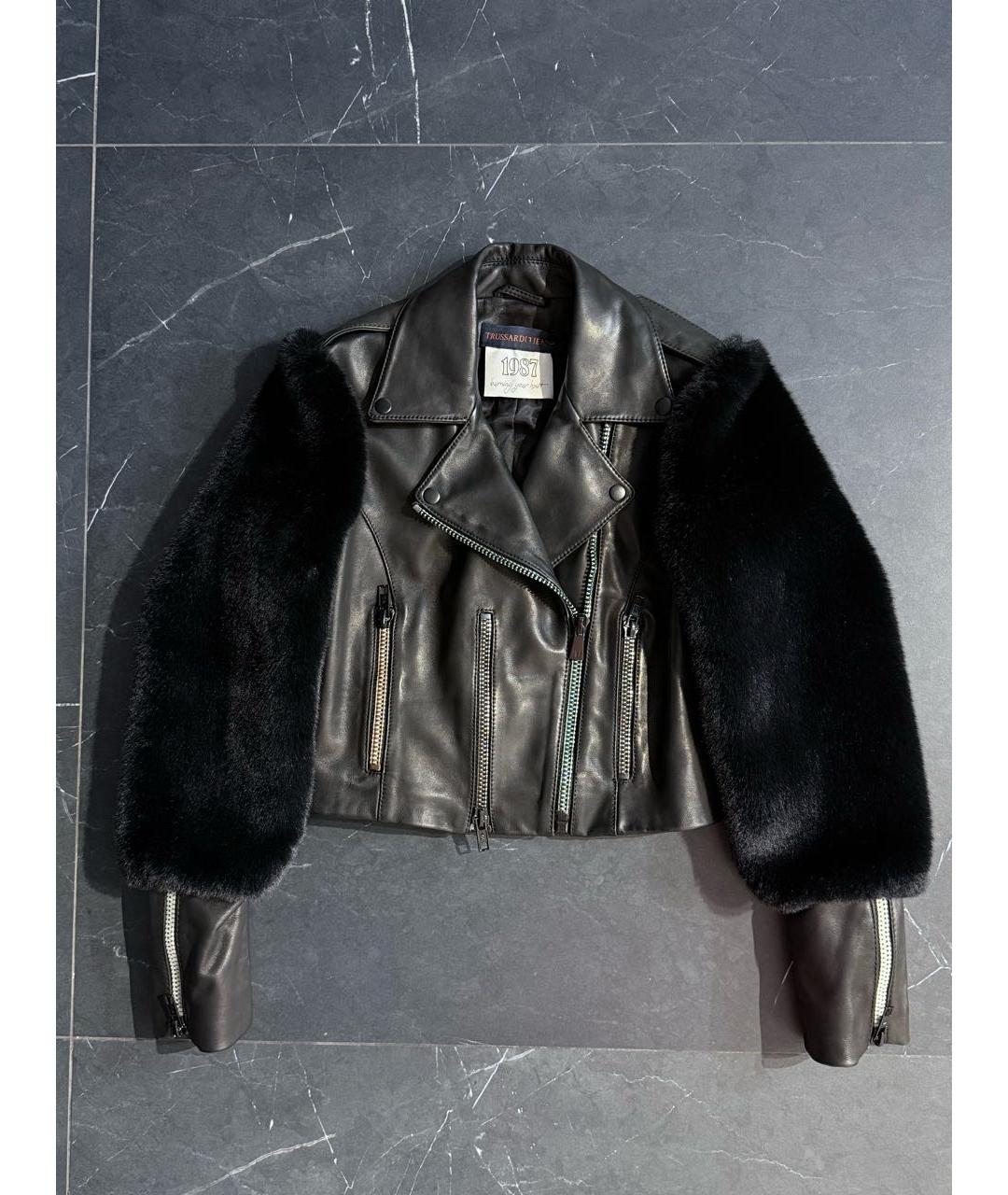 TRUSSARDI JEANS Черная кожаная куртка, фото 2