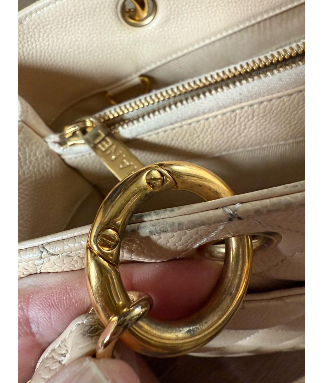 CHANEL Бежевая кожаная сумка тоут, фото 7