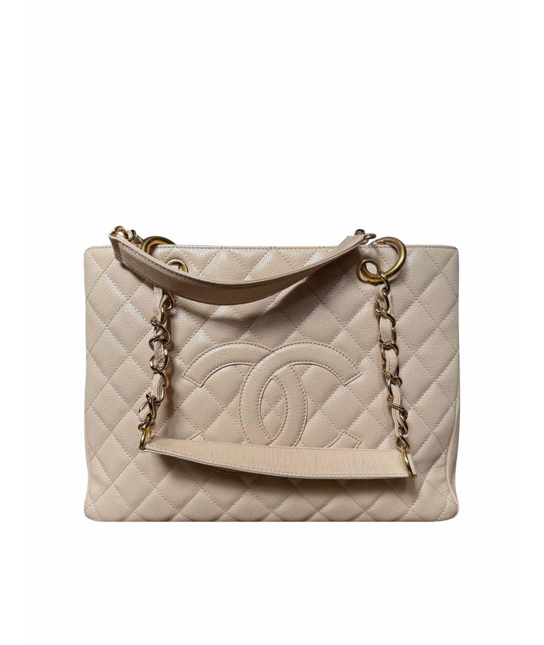 CHANEL Бежевая кожаная сумка тоут, фото 1