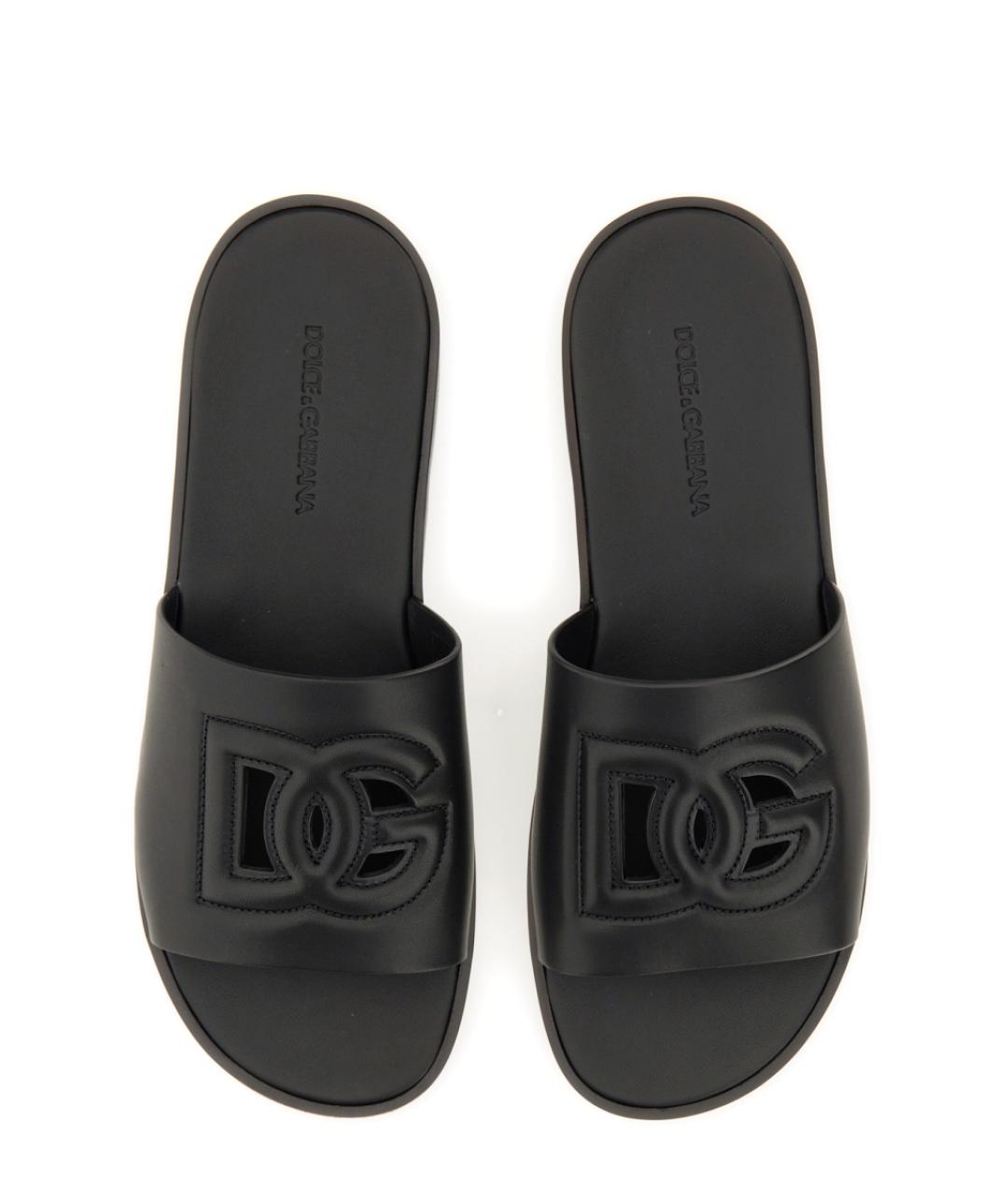DOLCE&GABBANA Черные кожаные шлепанцы, фото 4