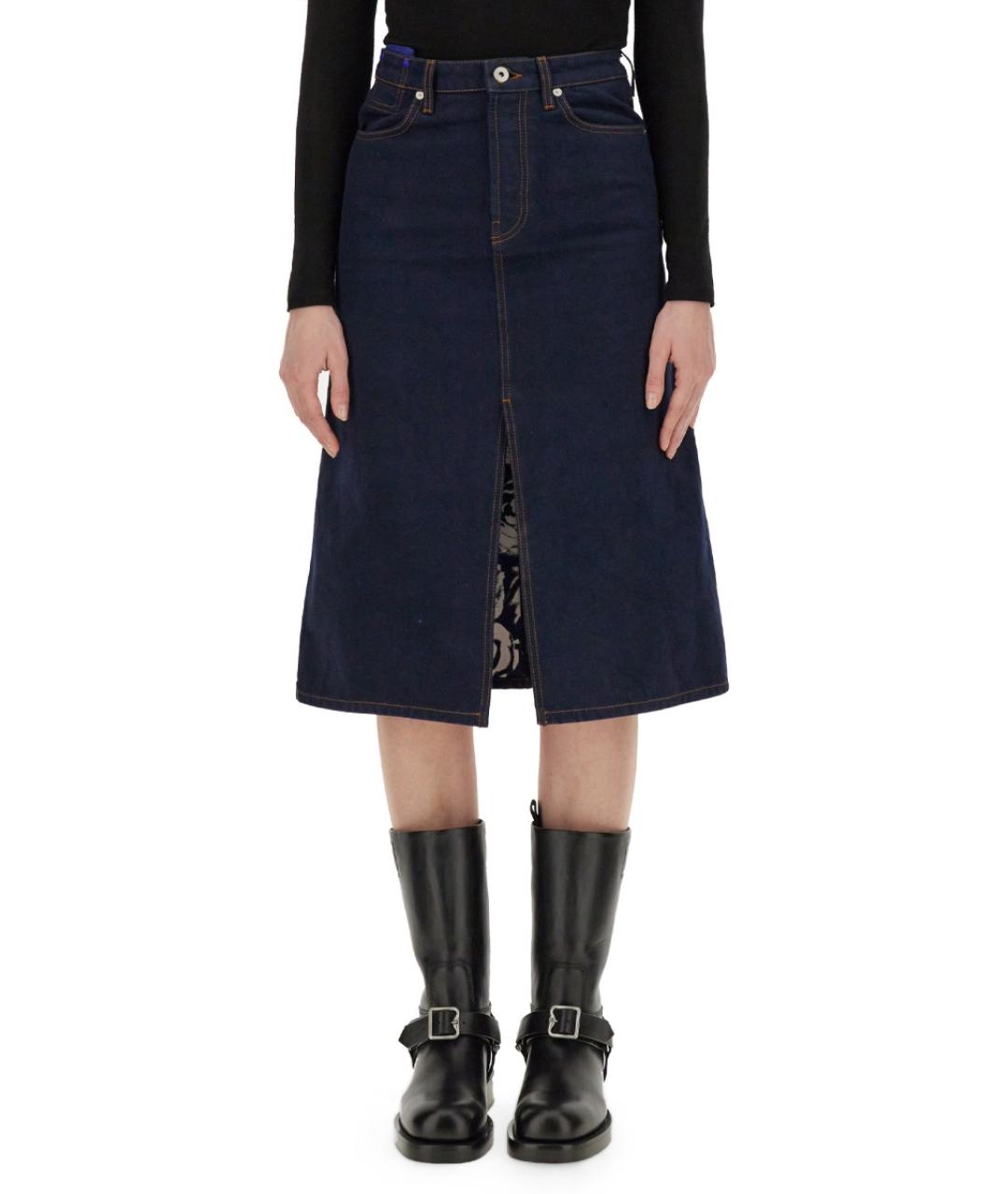 BURBERRY Синяя хлопковая юбка миди, фото 5