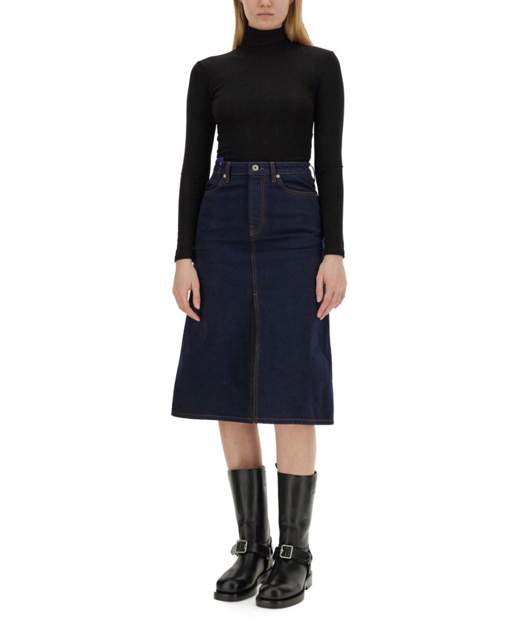 BURBERRY Синяя хлопковая юбка миди, фото 2