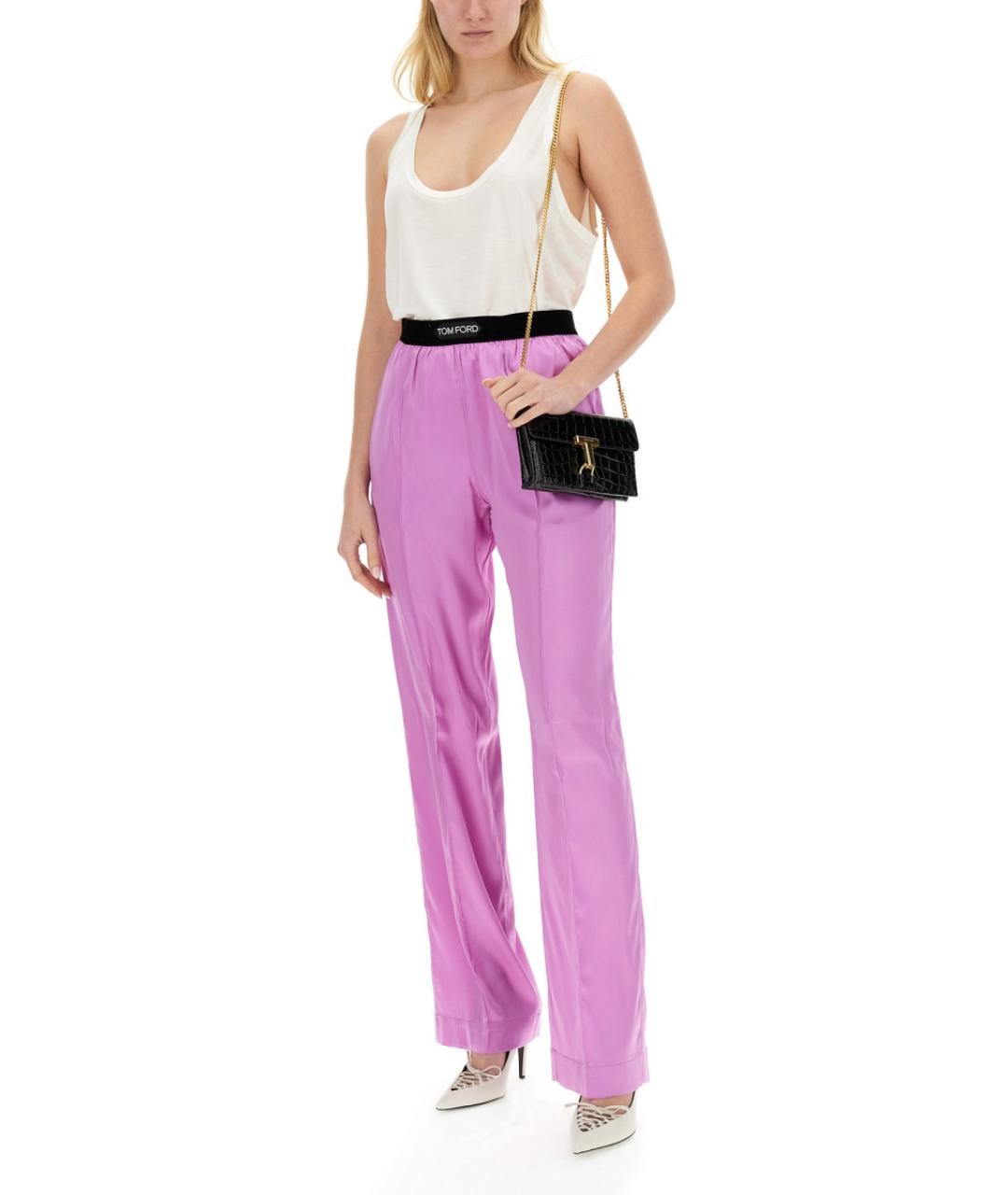 TOM FORD Фиолетовые шелковые прямые брюки, фото 2