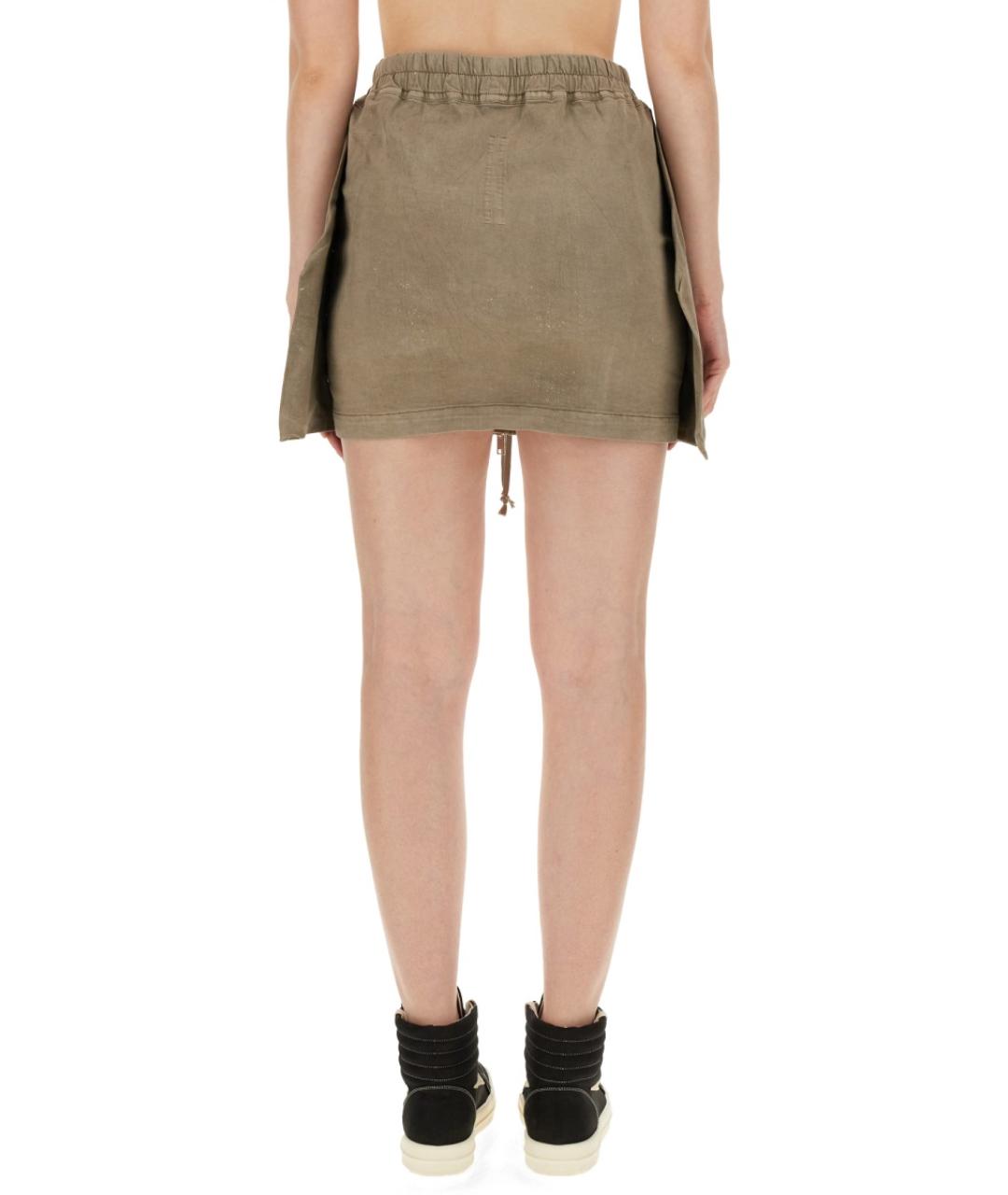 RICK OWENS DRKSHDW Хаки хлопковая юбка мини, фото 2