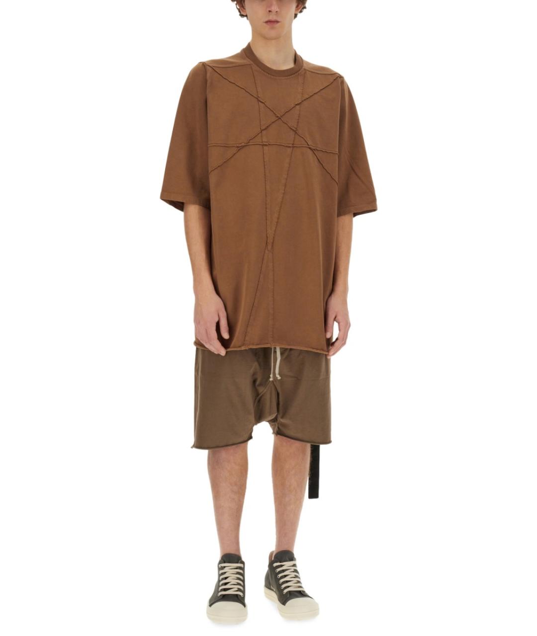 RICK OWENS DRKSHDW Коричневая хлопковая футболка, фото 3