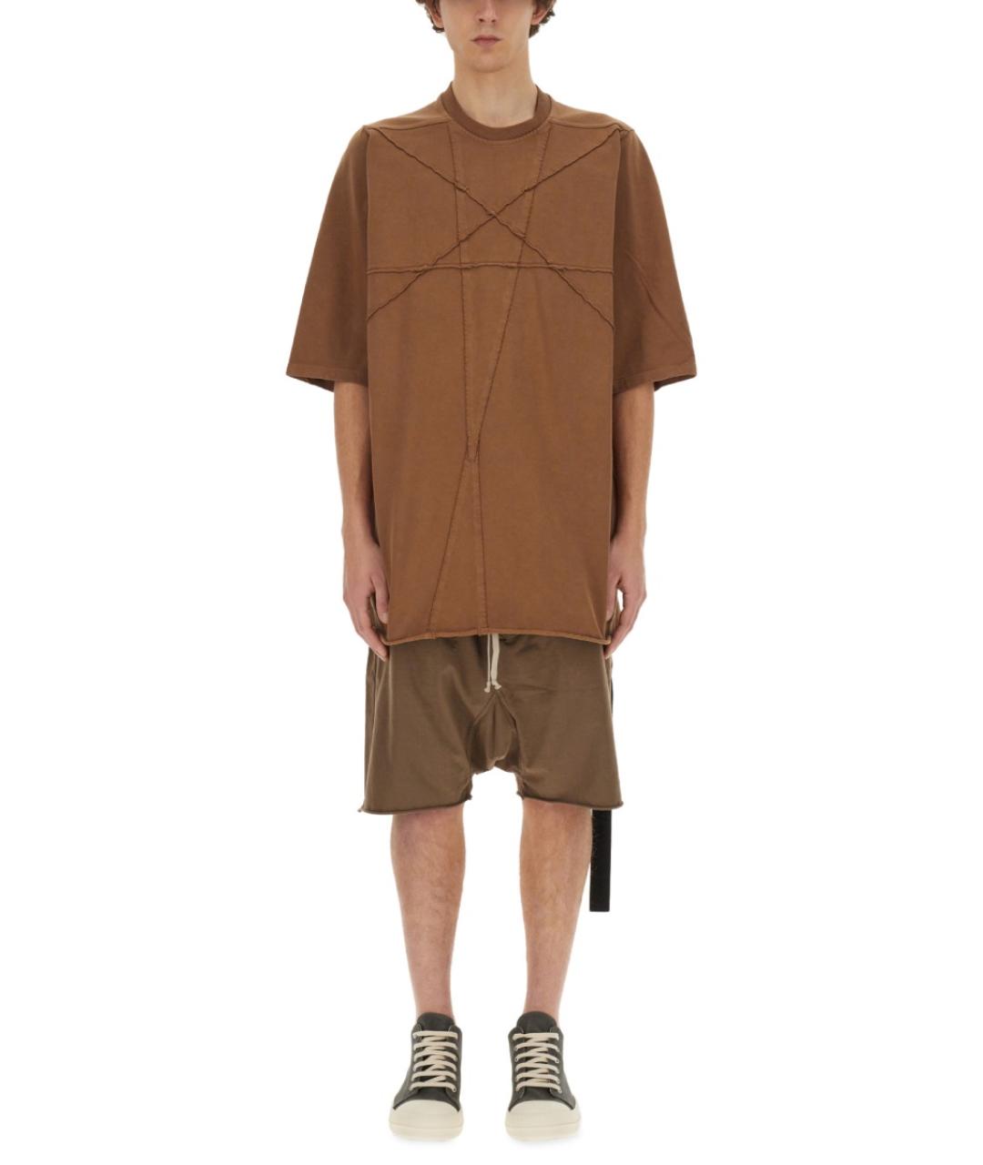 RICK OWENS DRKSHDW Коричневая хлопковая футболка, фото 2