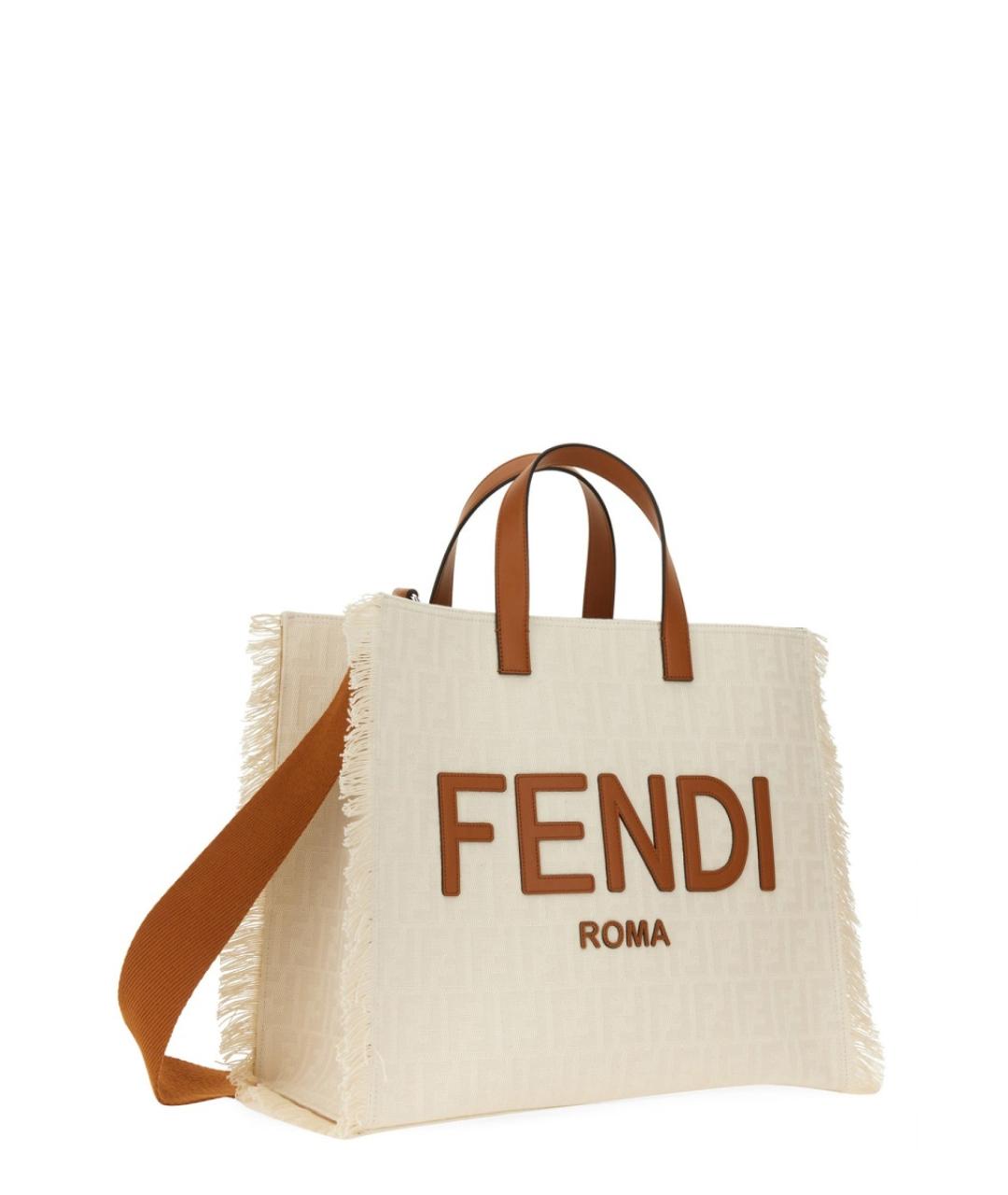 FENDI Белая тканевая сумка тоут, фото 2