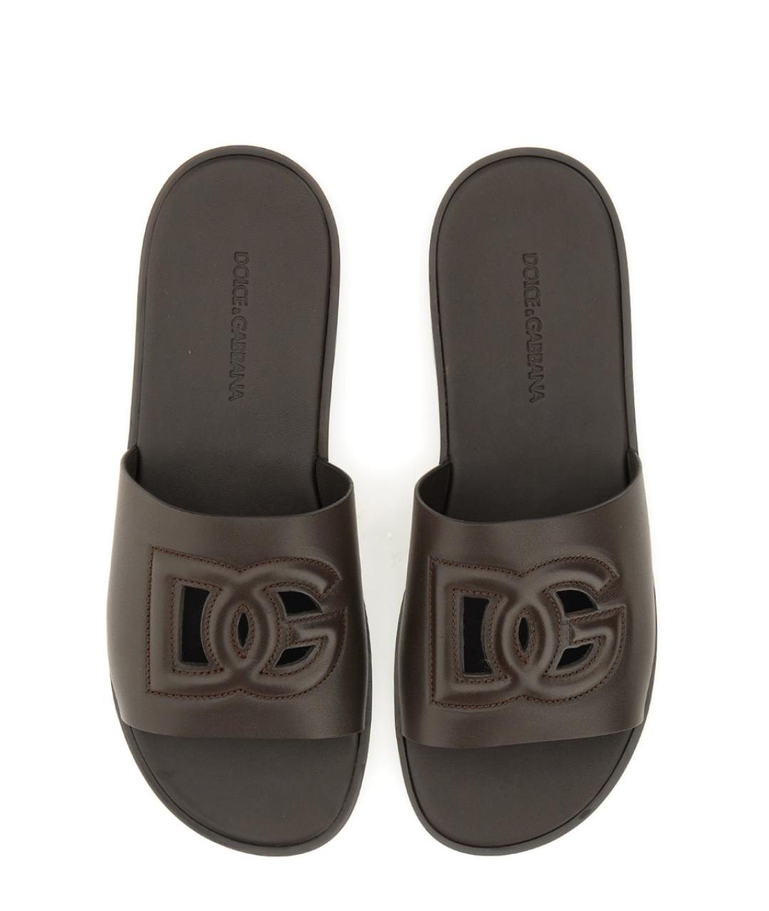 DOLCE&GABBANA Коричневые кожаные шлепанцы, фото 4