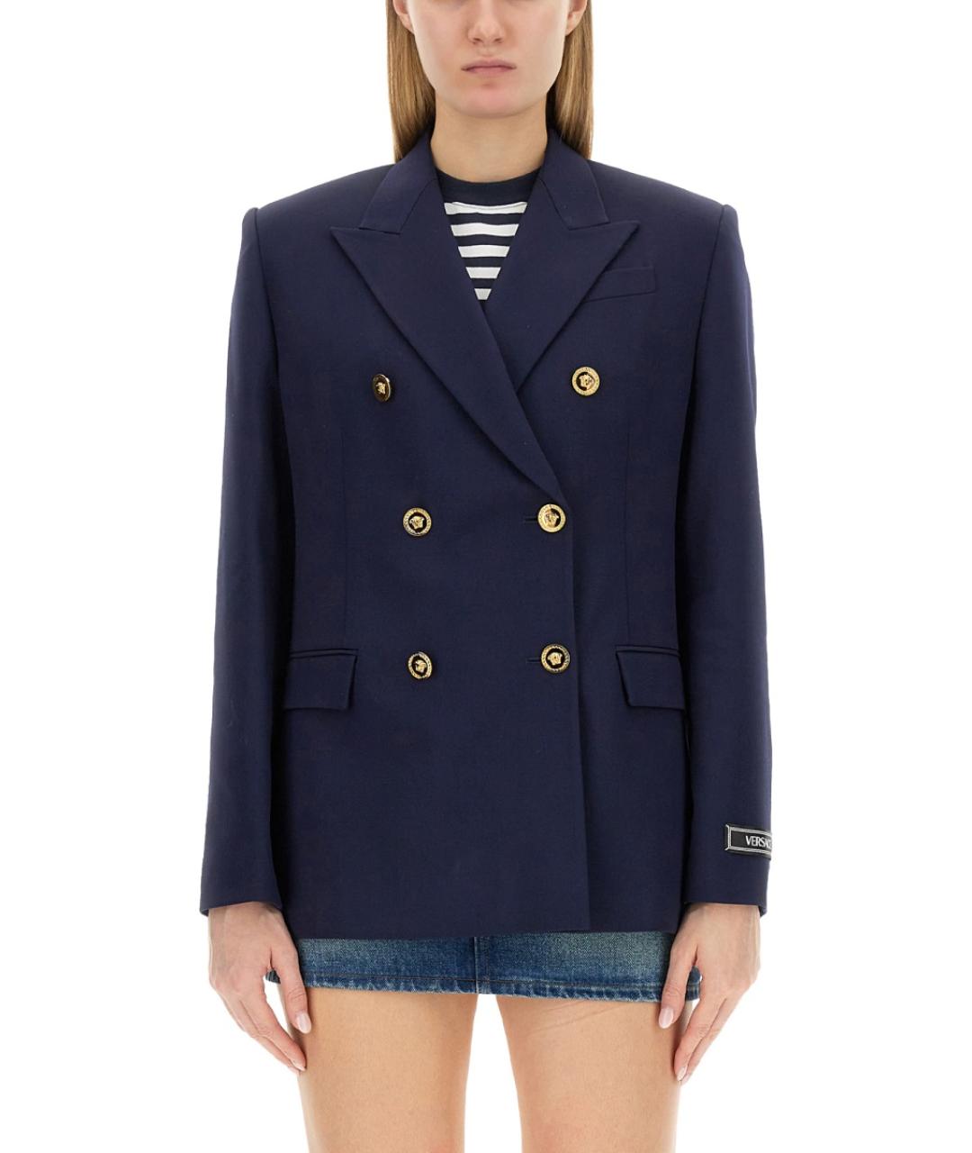 VERSACE Синий шерстяной жакет/пиджак, фото 2