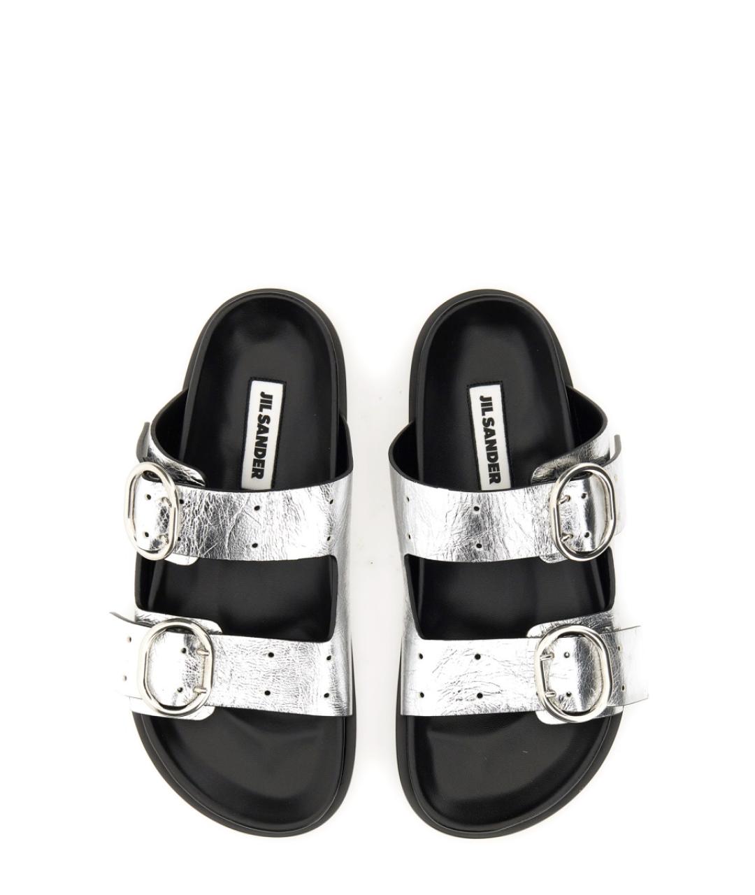 JIL SANDER Серебряные кожаные сандалии, фото 5