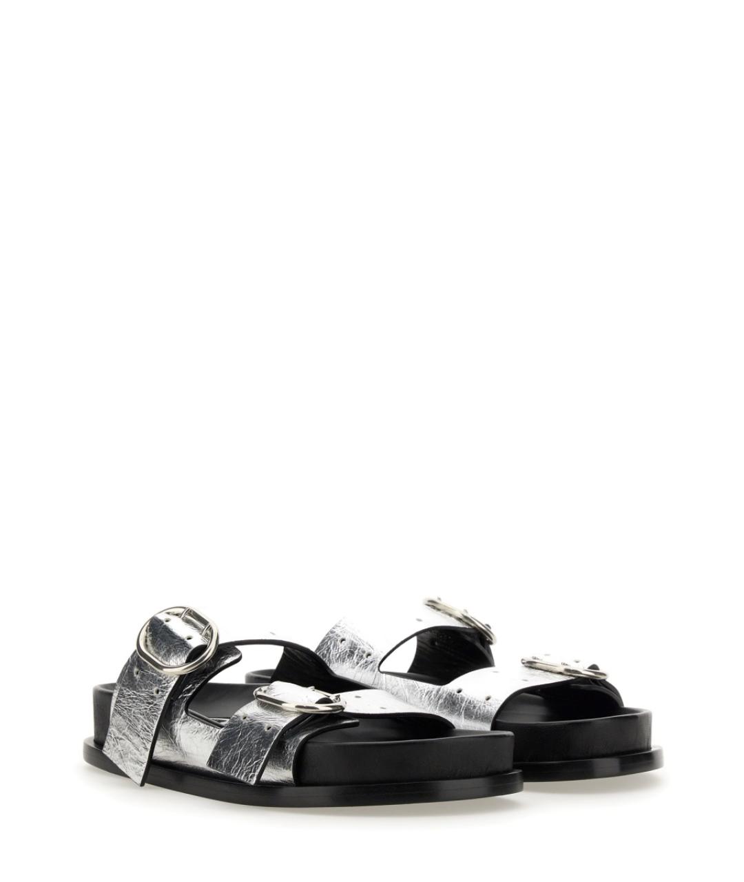 JIL SANDER Серебряные кожаные сандалии, фото 2
