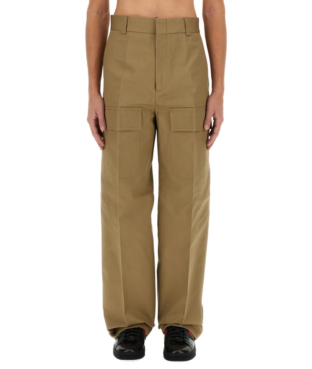 GUCCI Бежевые хлопковые повседневные брюки, фото 2