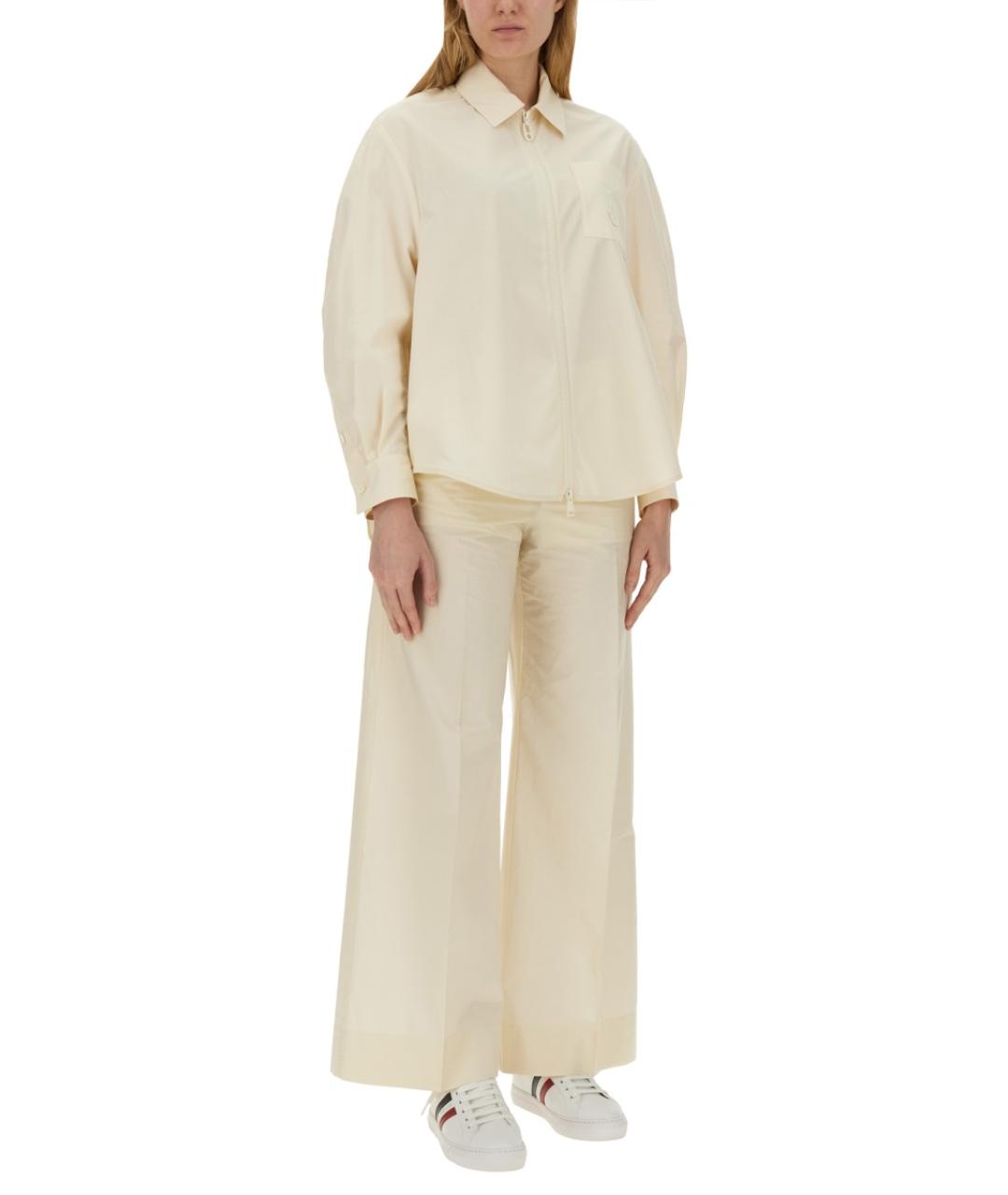 MONCLER Белые хлопковые прямые брюки, фото 2