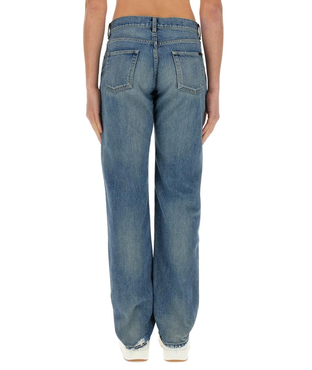SAINT LAURENT Голубые хлопковые прямые джинсы, фото 4