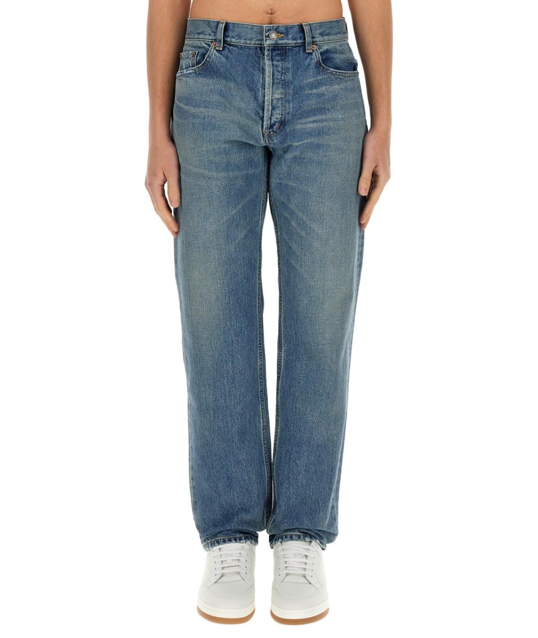 SAINT LAURENT Голубые хлопковые прямые джинсы, фото 2