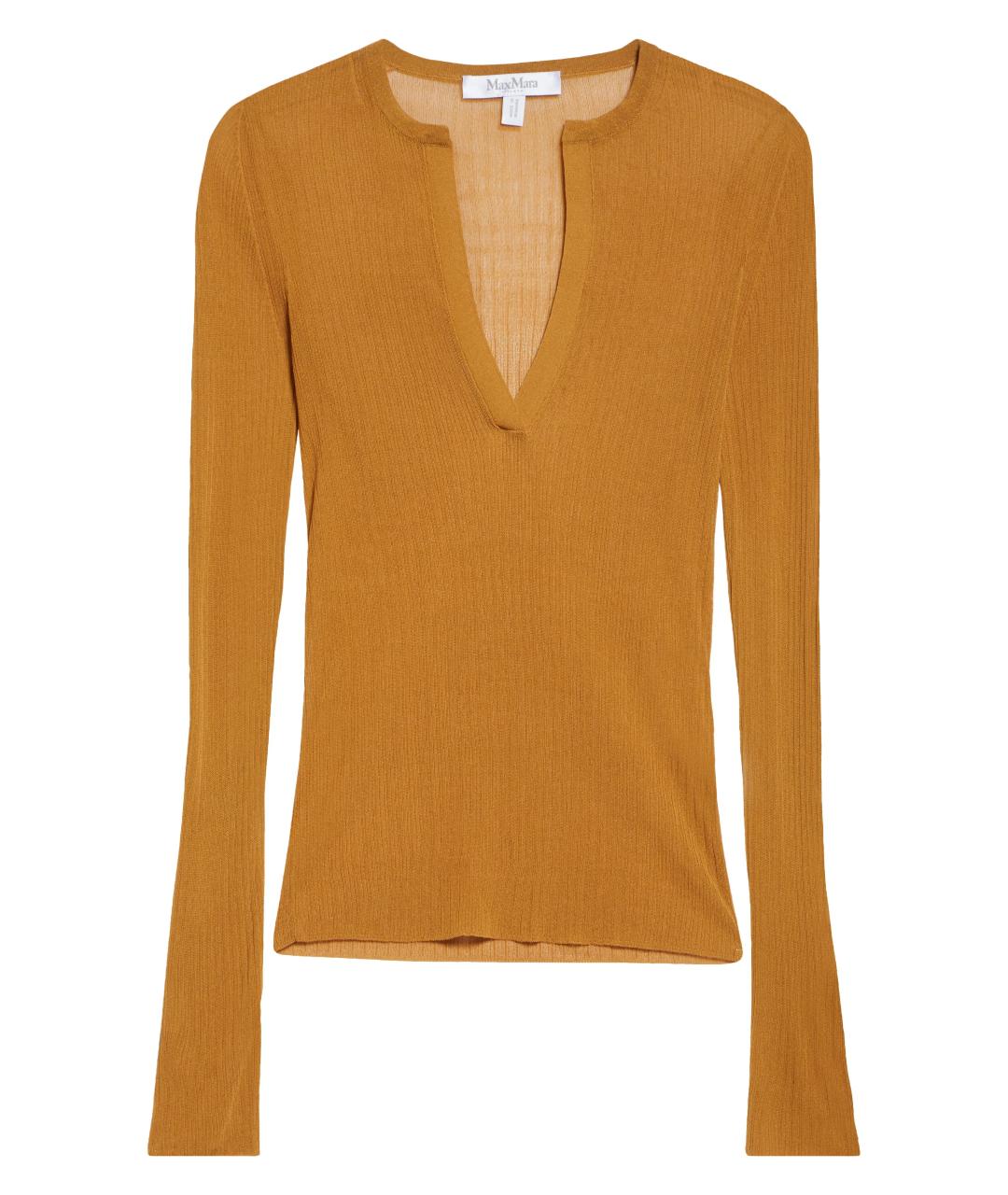 MAX MARA Горчичный шелковый джемпер / свитер, фото 1