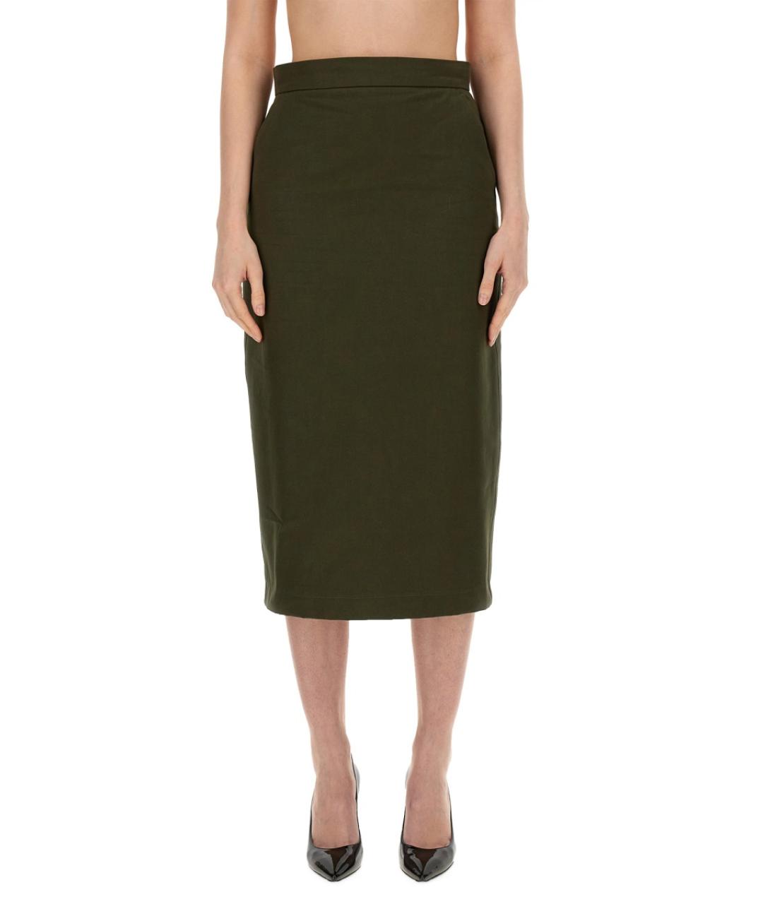 MAX MARA Хаки хлопковая юбка миди, фото 5