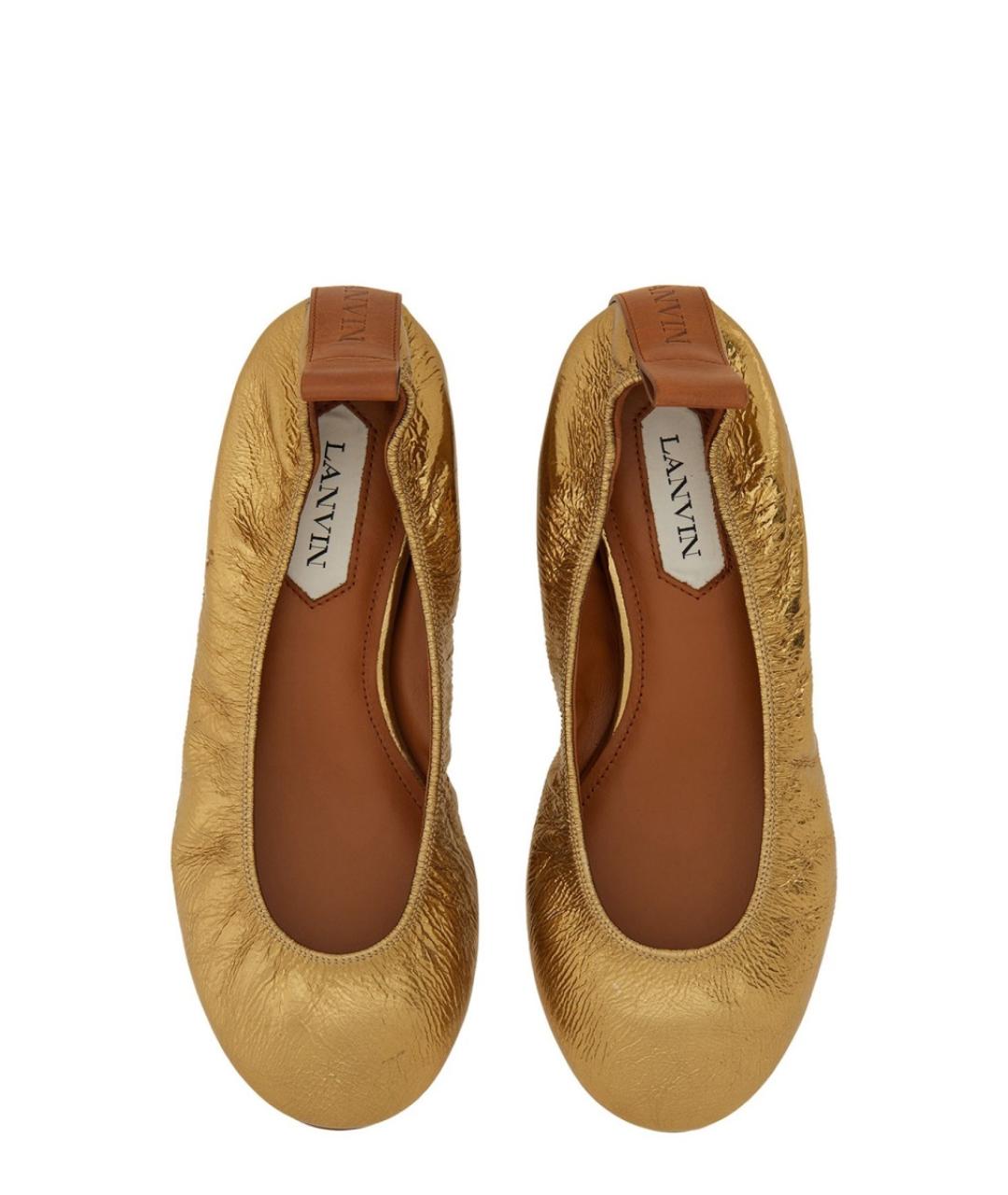 LANVIN Золотые кожаные балетки, фото 6