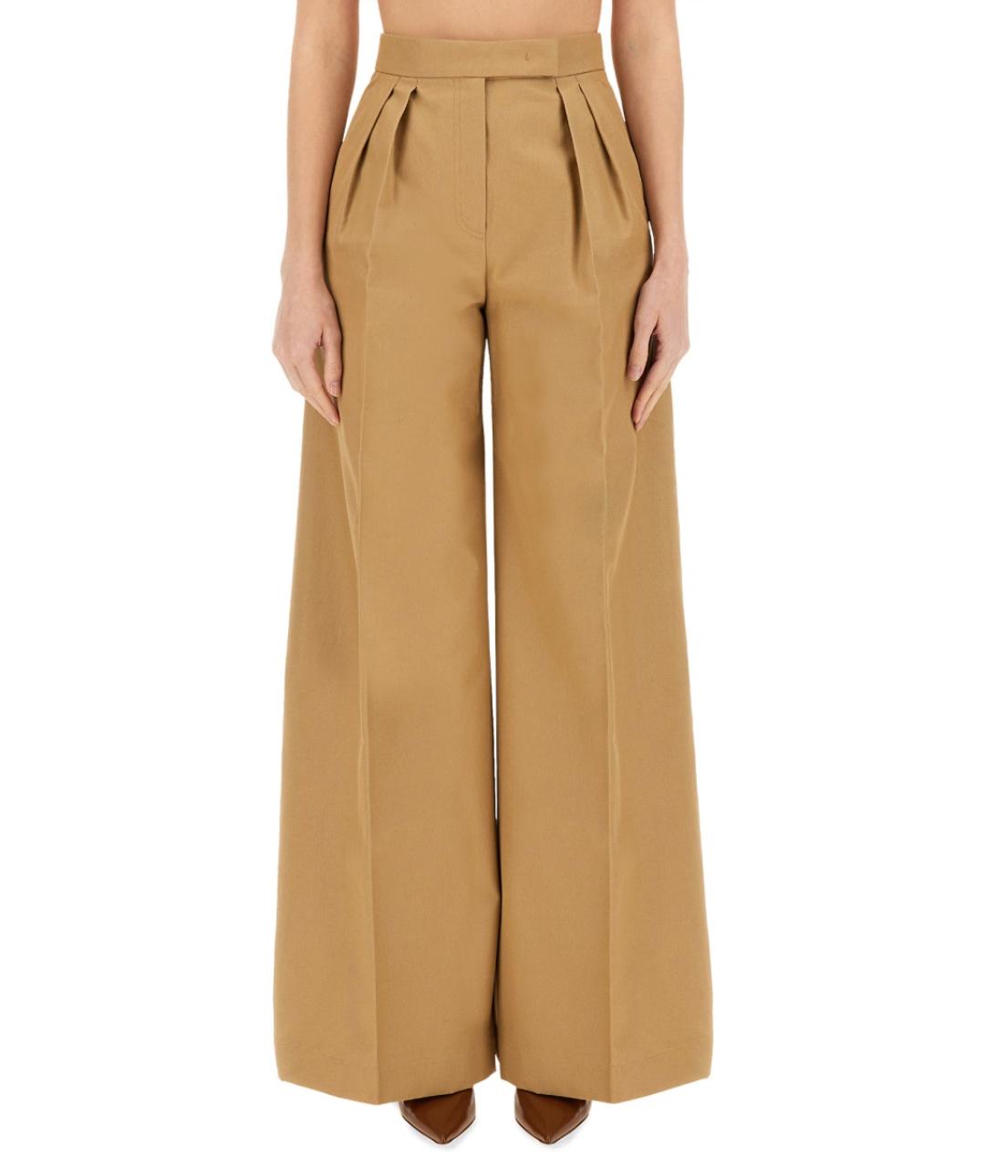 MAX MARA Бежевые хлопковые прямые брюки, фото 3