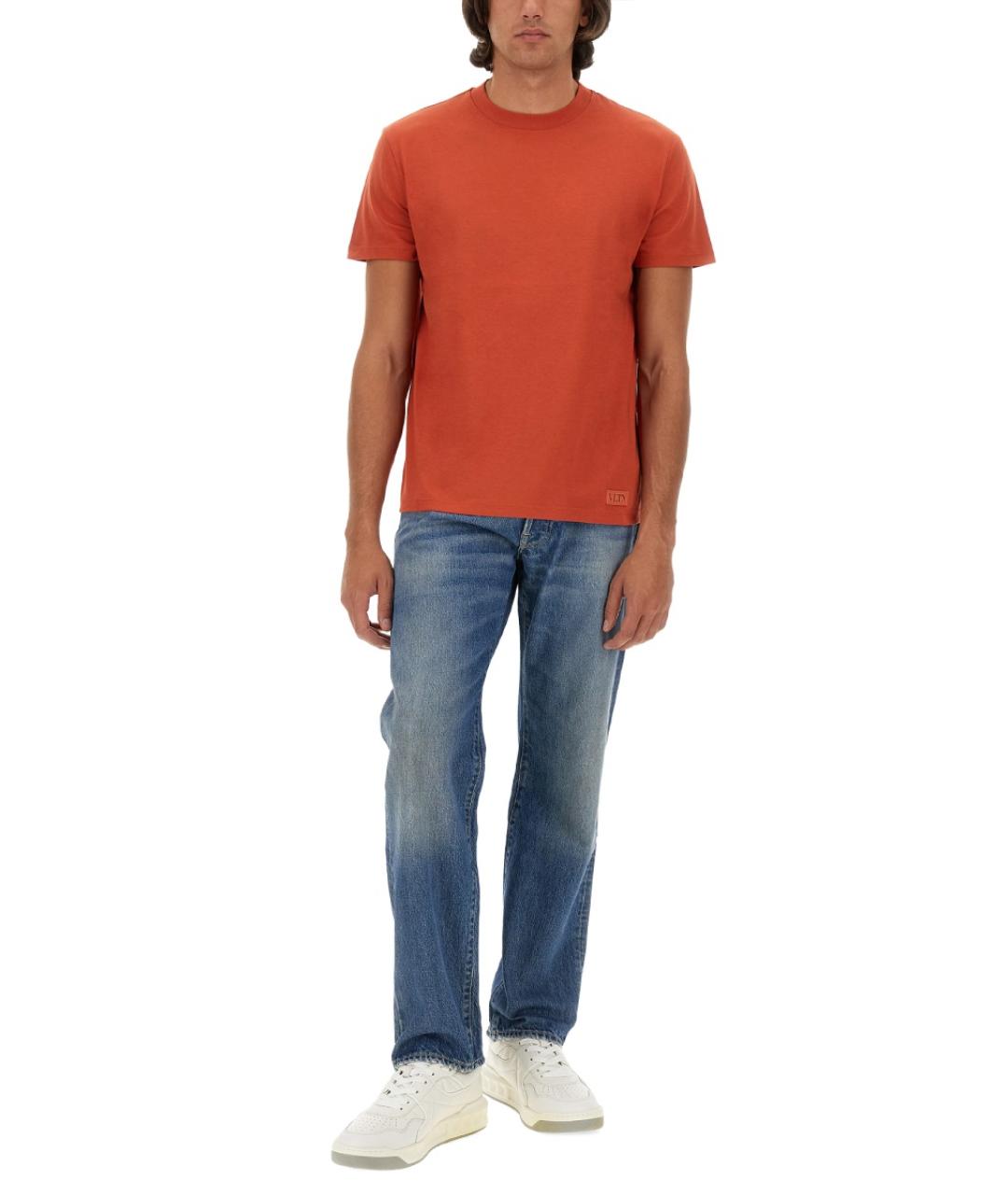 VALENTINO Оранжевая хлопковая футболка, фото 2