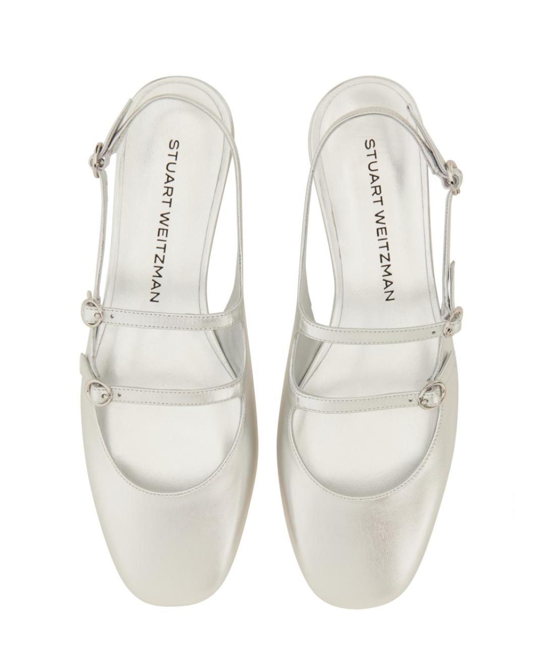 STUART WEITZMAN Серебряные кожаные балетки, фото 5