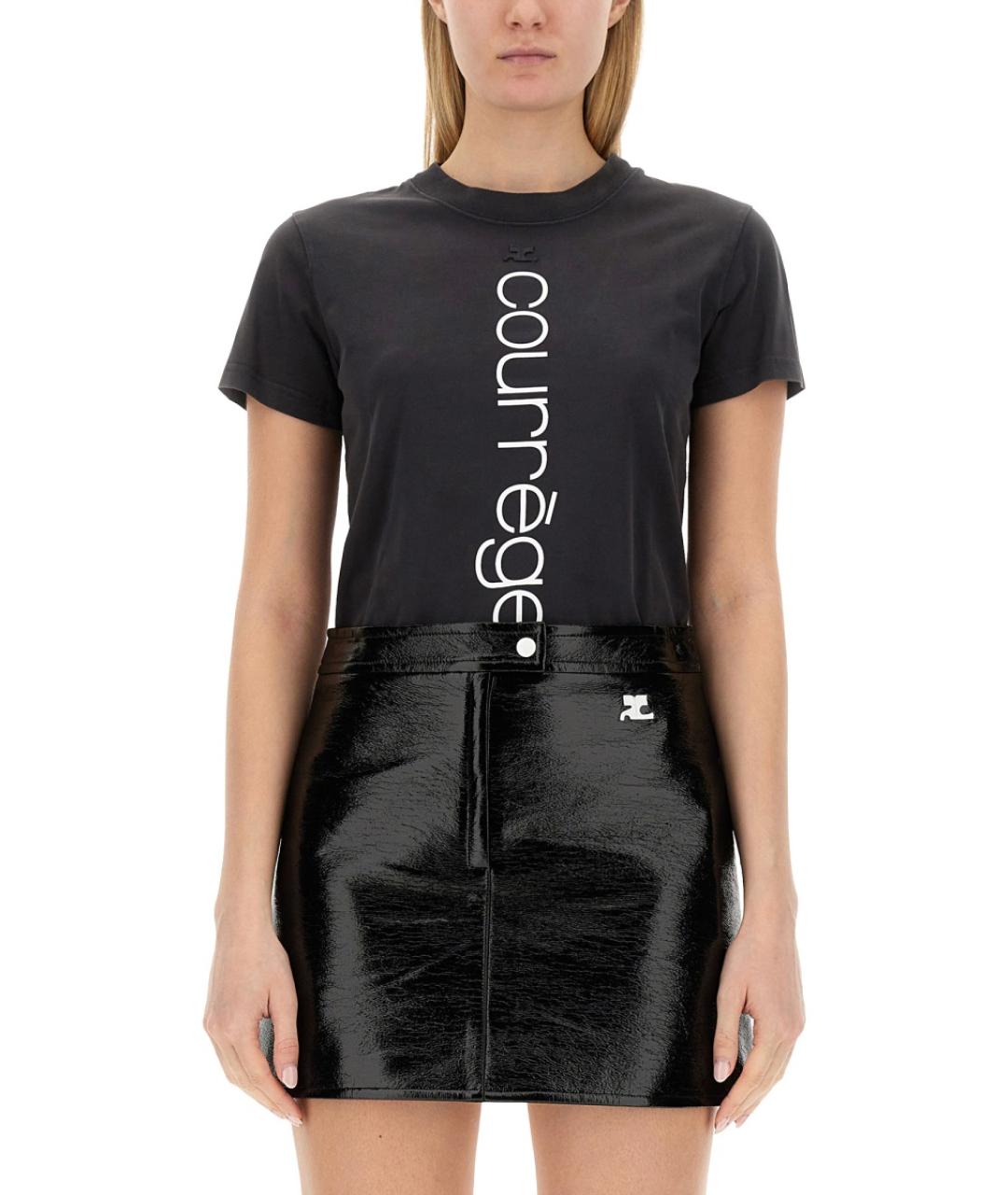 COURREGES Черная хлопковая футболка, фото 4