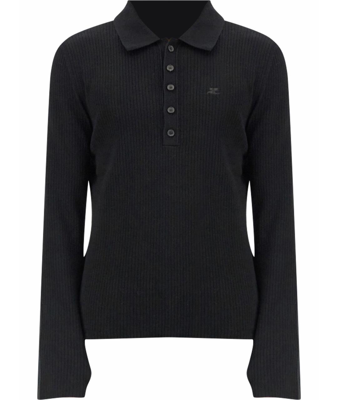 COURREGES Черное хлопковое поло с длинным рукавом, фото 1