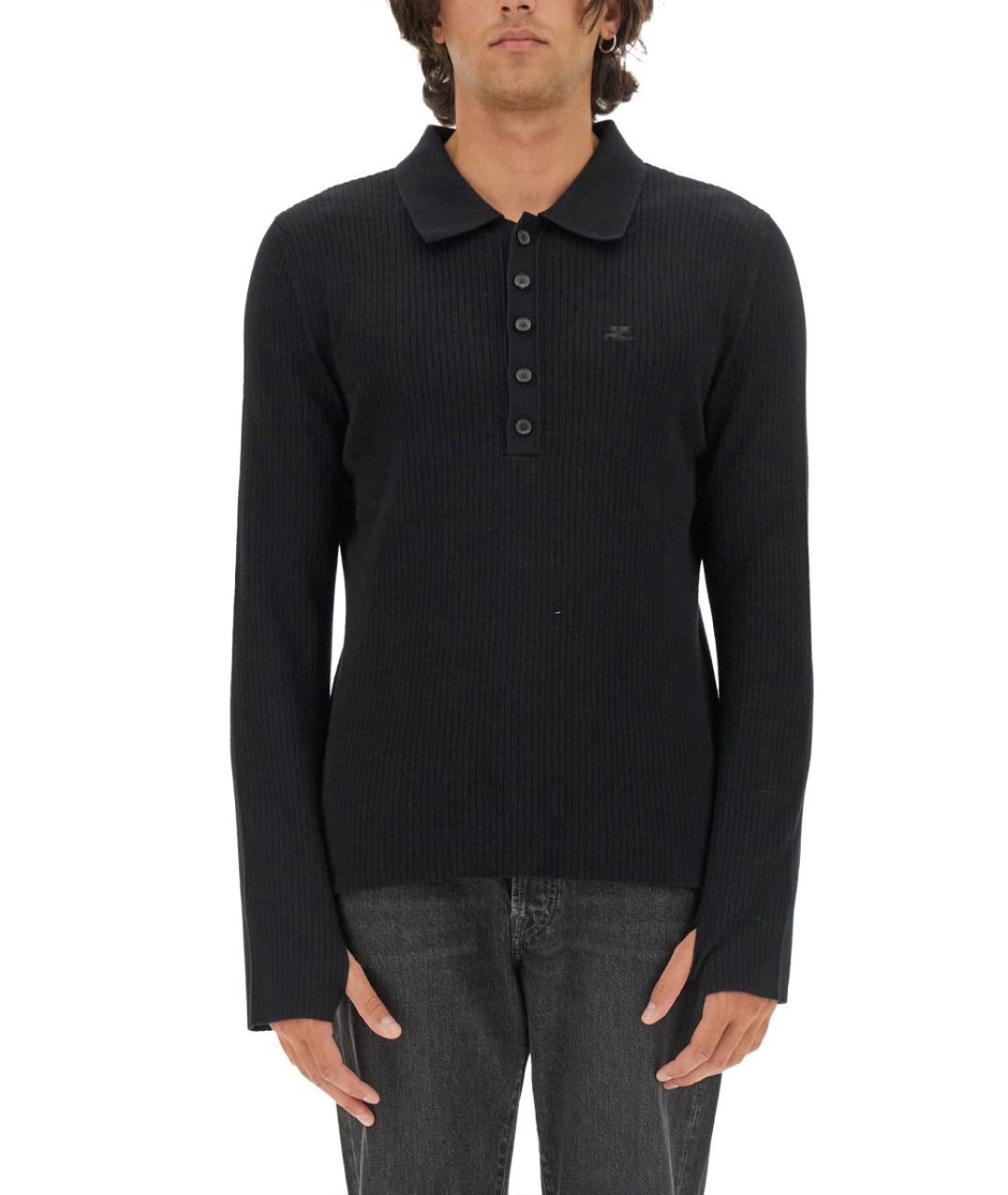 COURREGES Черное хлопковое поло с длинным рукавом, фото 5