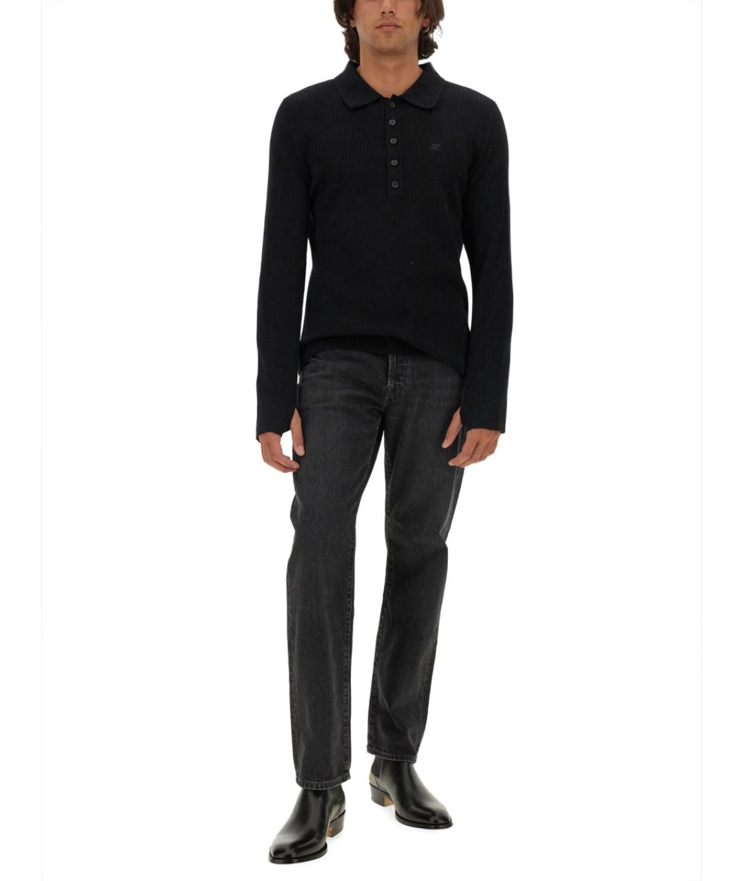 COURREGES Черное хлопковое поло с длинным рукавом, фото 2