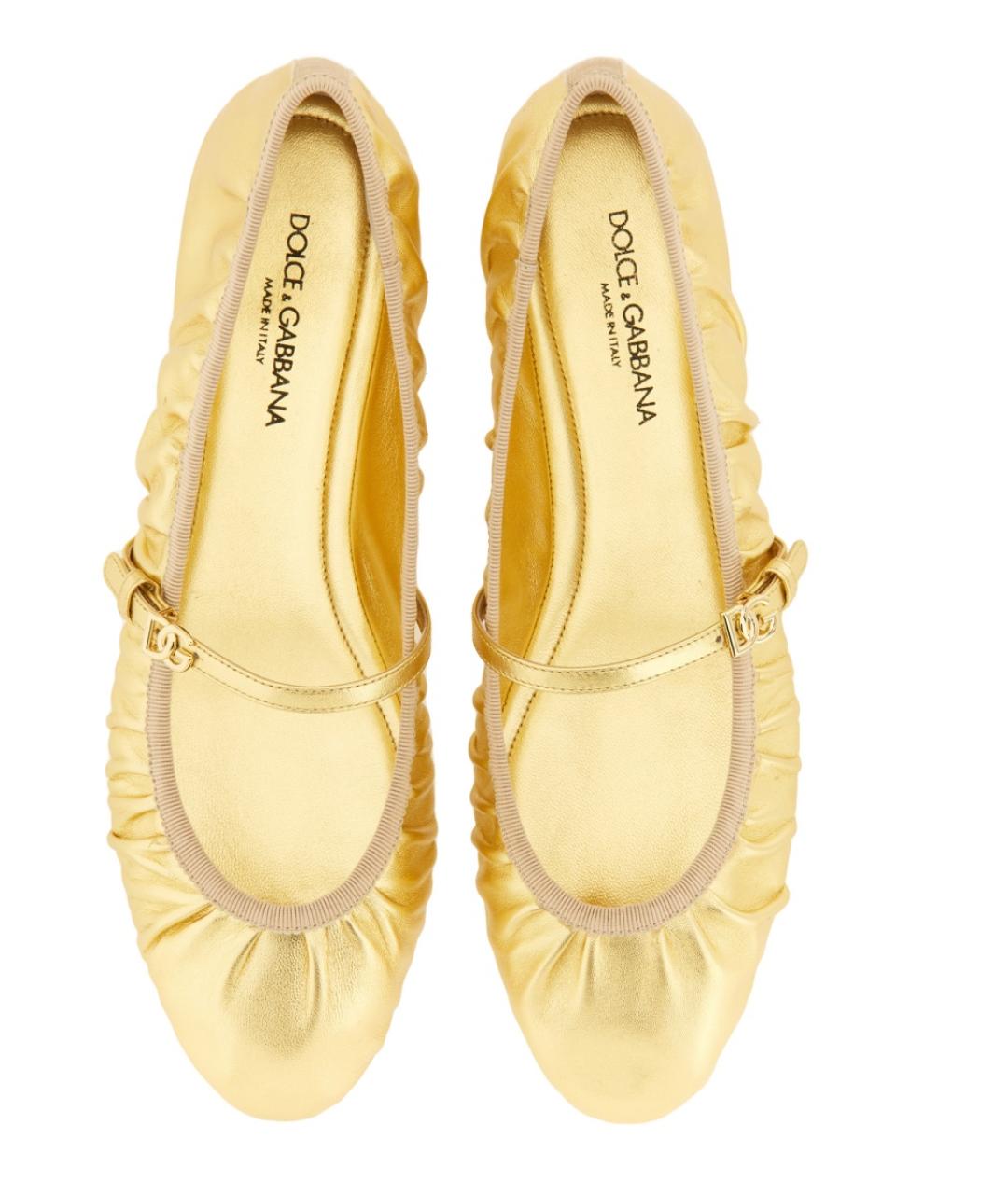 DOLCE&GABBANA Золотые кожаные балетки, фото 5