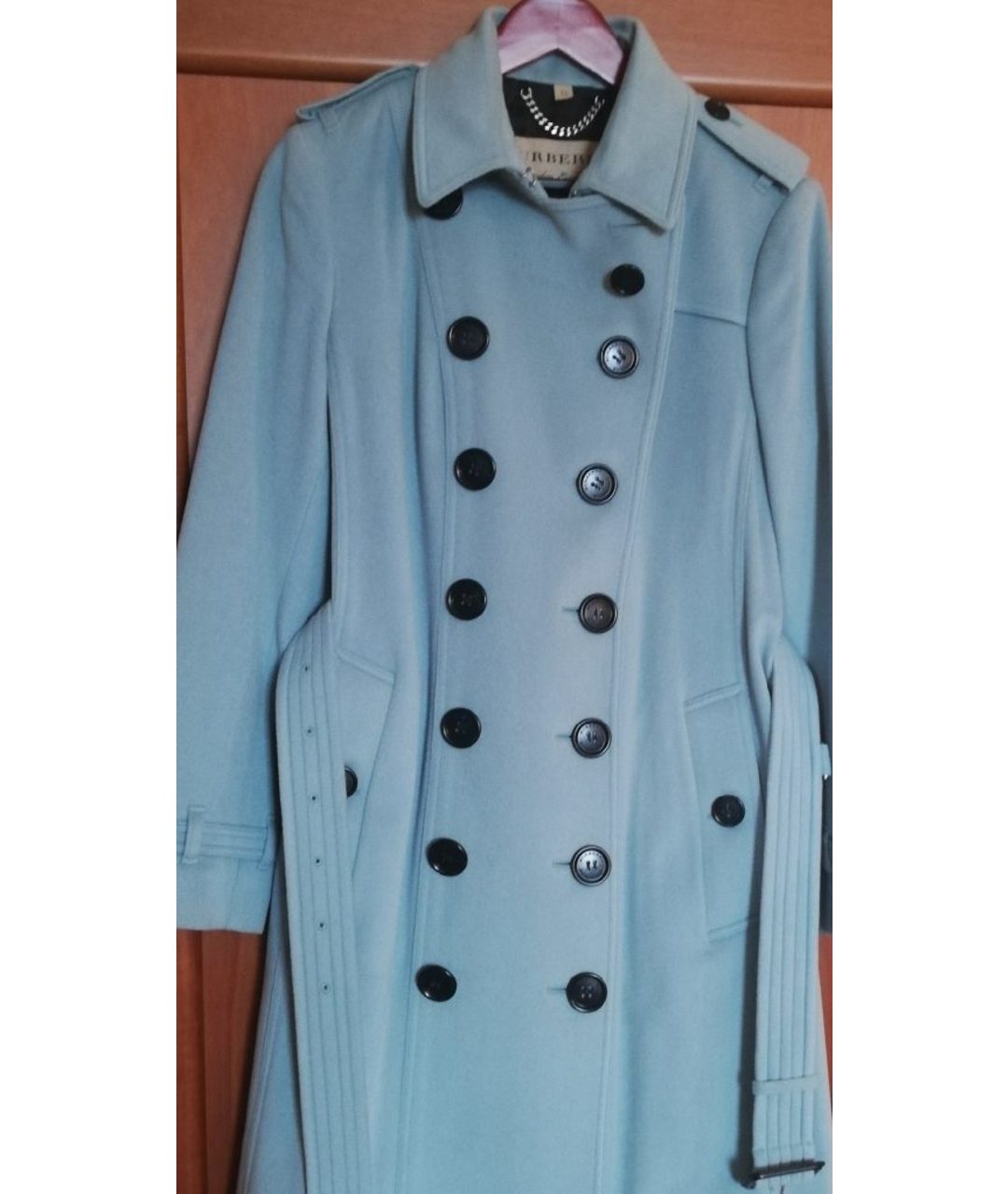 BURBERRY Голубое шерстяное пальто, фото 6