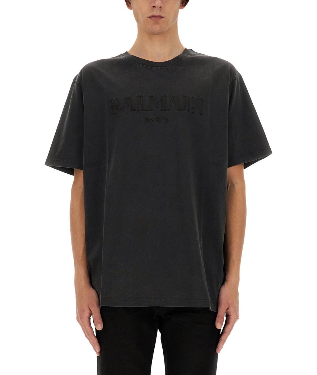 BALMAIN Черная хлопковая футболка, фото 2