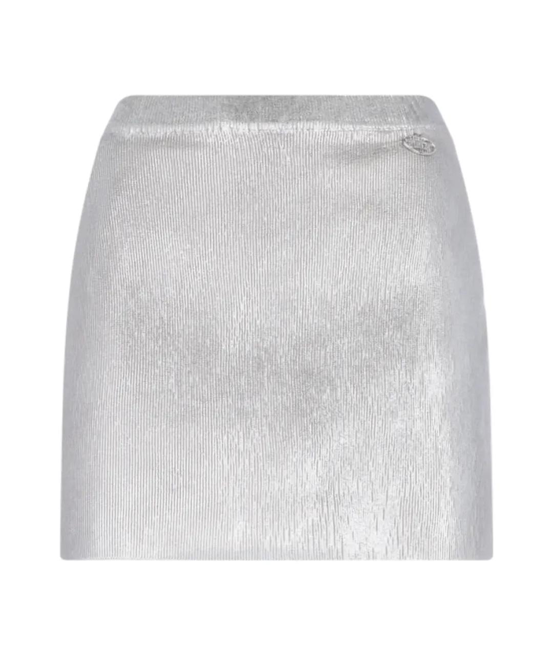 DIESEL Серебряная хлопковая юбка мини, фото 1
