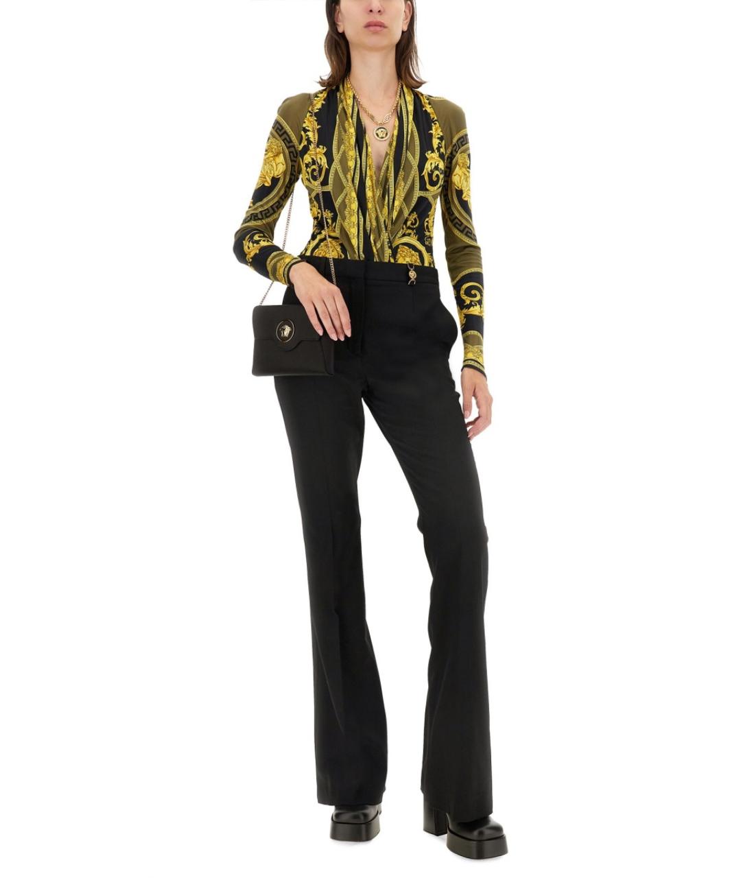 VERSACE Черные шерстяные прямые брюки, фото 3