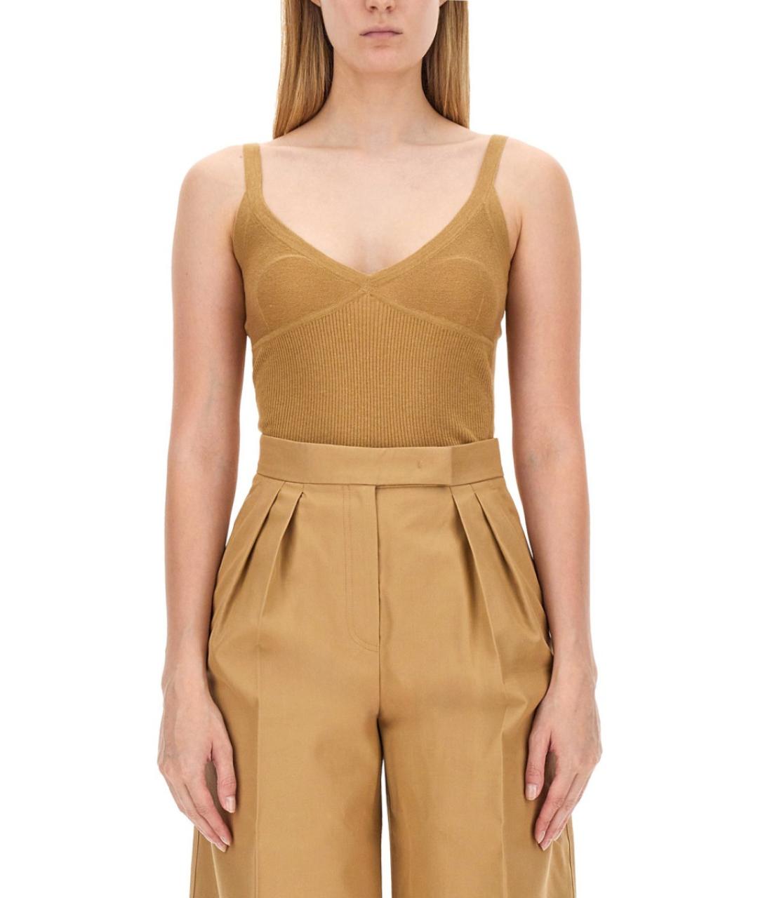MAX MARA Бежевая шелковая майка, фото 2