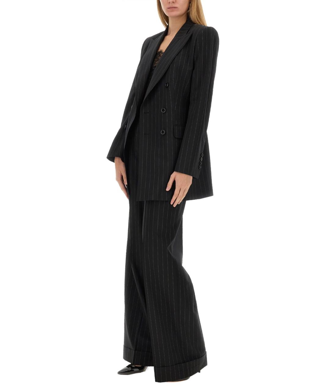 DOLCE&GABBANA Черные шерстяные прямые брюки, фото 3