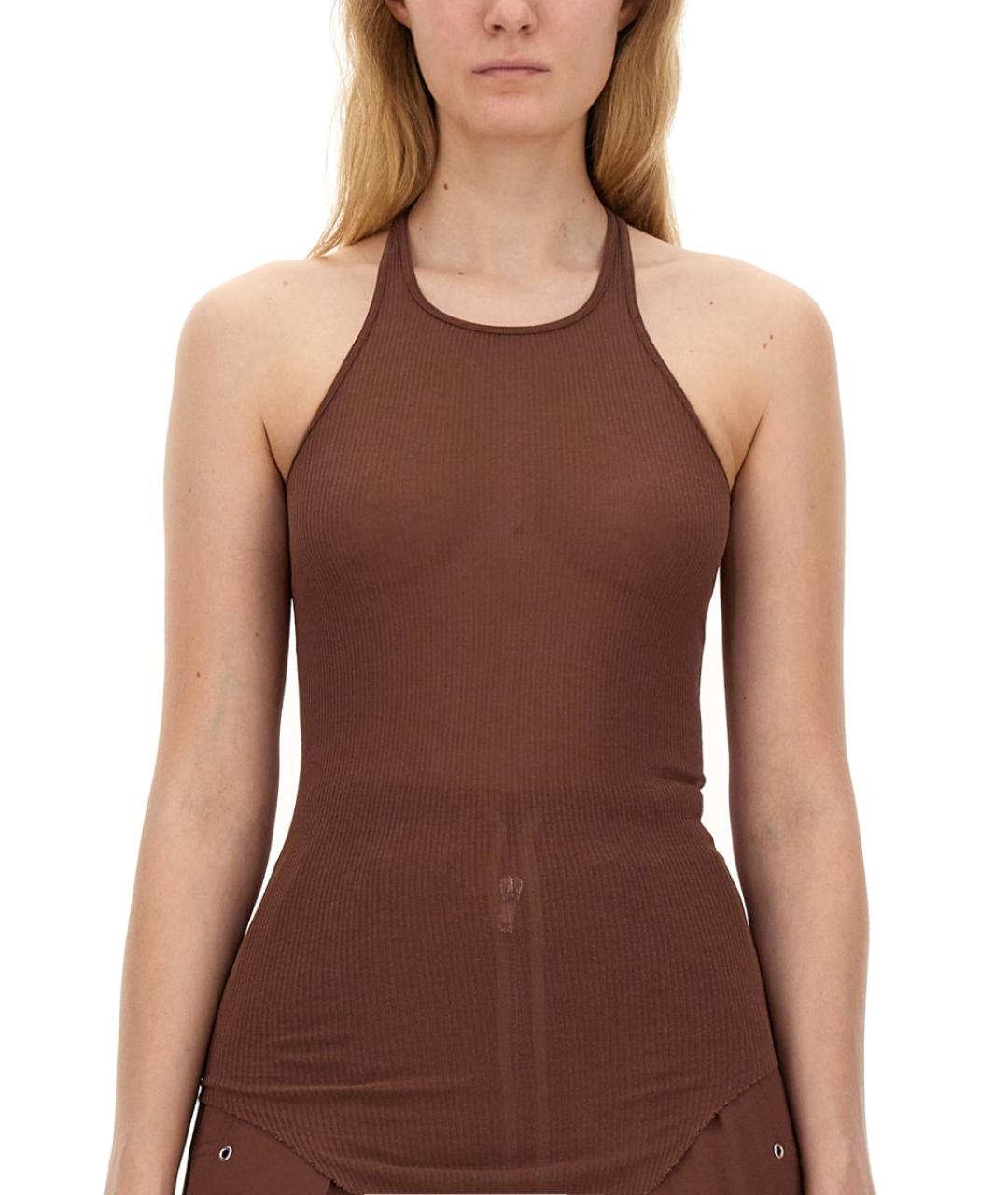 RICK OWENS Коричневая вискозная майка, фото 4