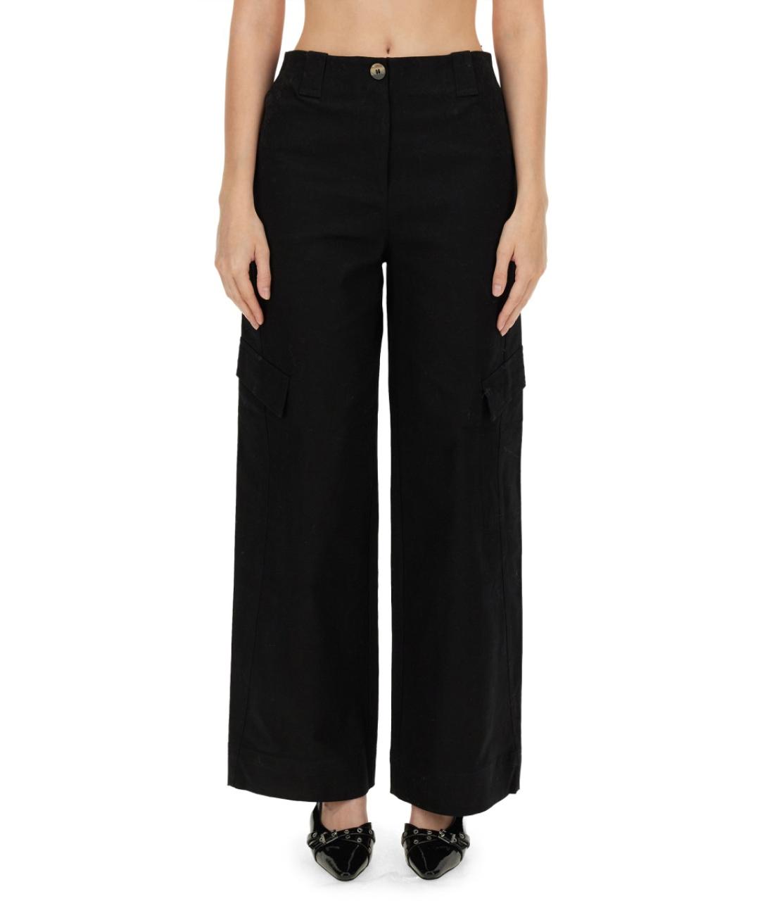 GANNI Черные хлопковые прямые брюки, фото 5