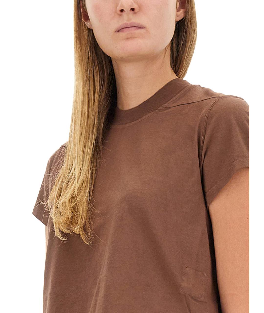 RICK OWENS DRKSHDW Коричневая хлопковая футболка, фото 4