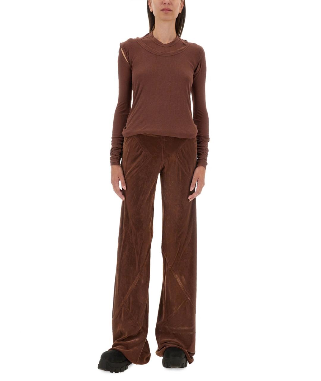 RICK OWENS Коричневые вискозные прямые брюки, фото 3