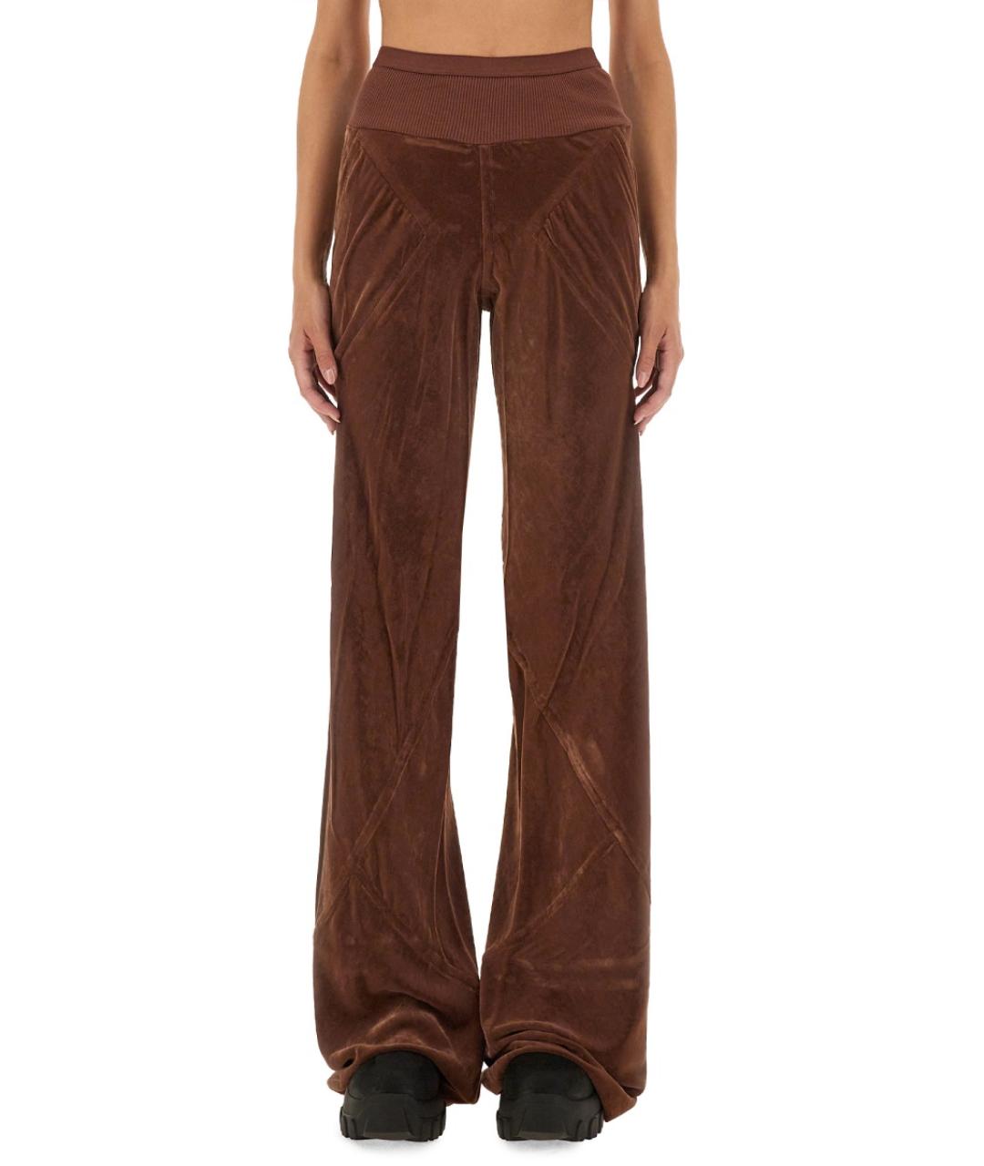 RICK OWENS Коричневые вискозные прямые брюки, фото 2
