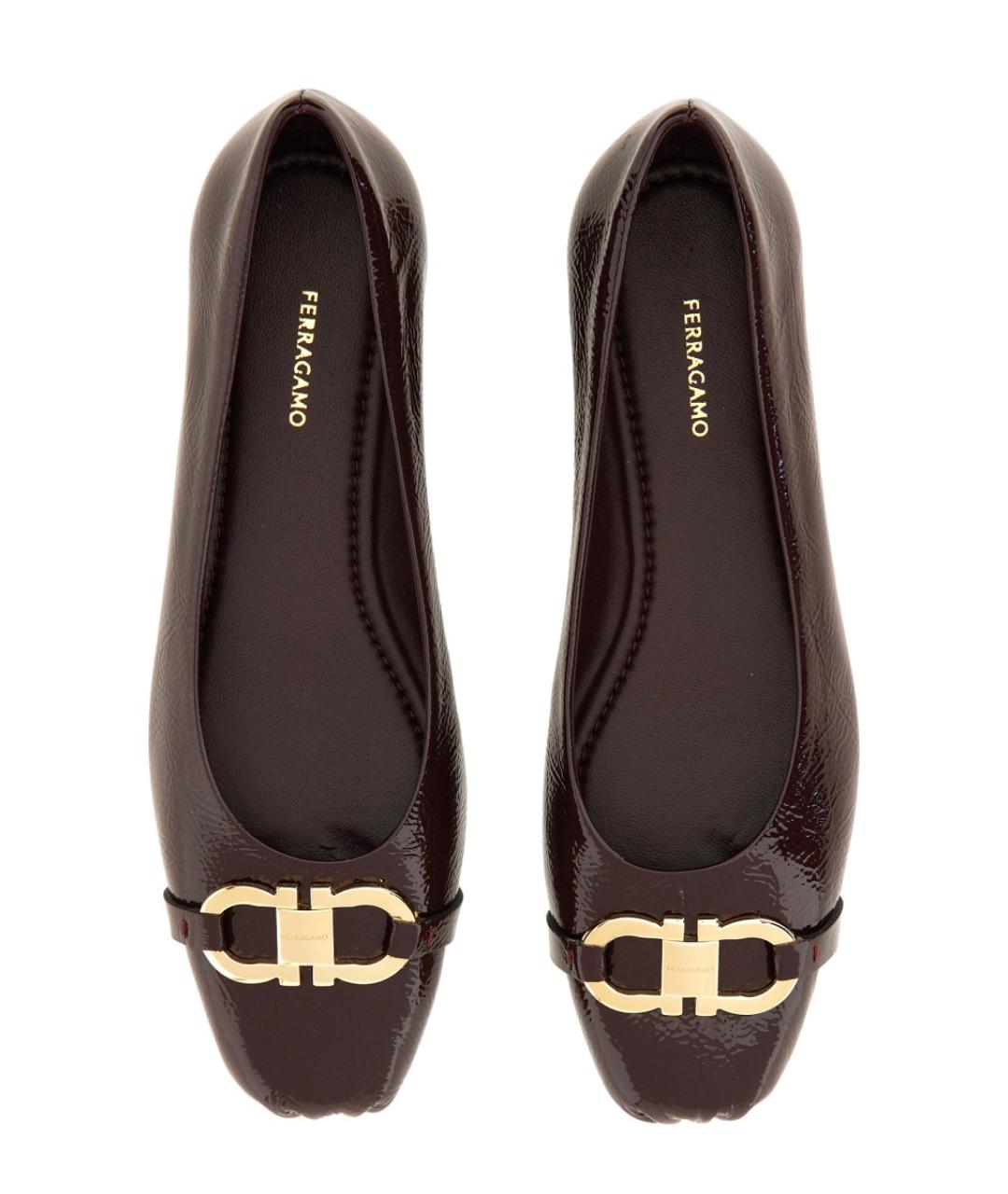 FERRAGAMO Бордовые кожаные балетки, фото 6