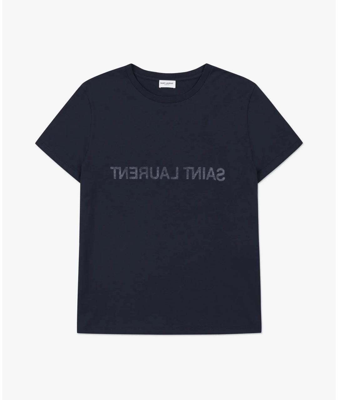 SAINT LAURENT Темно-синяя хлопковая футболка, фото 6