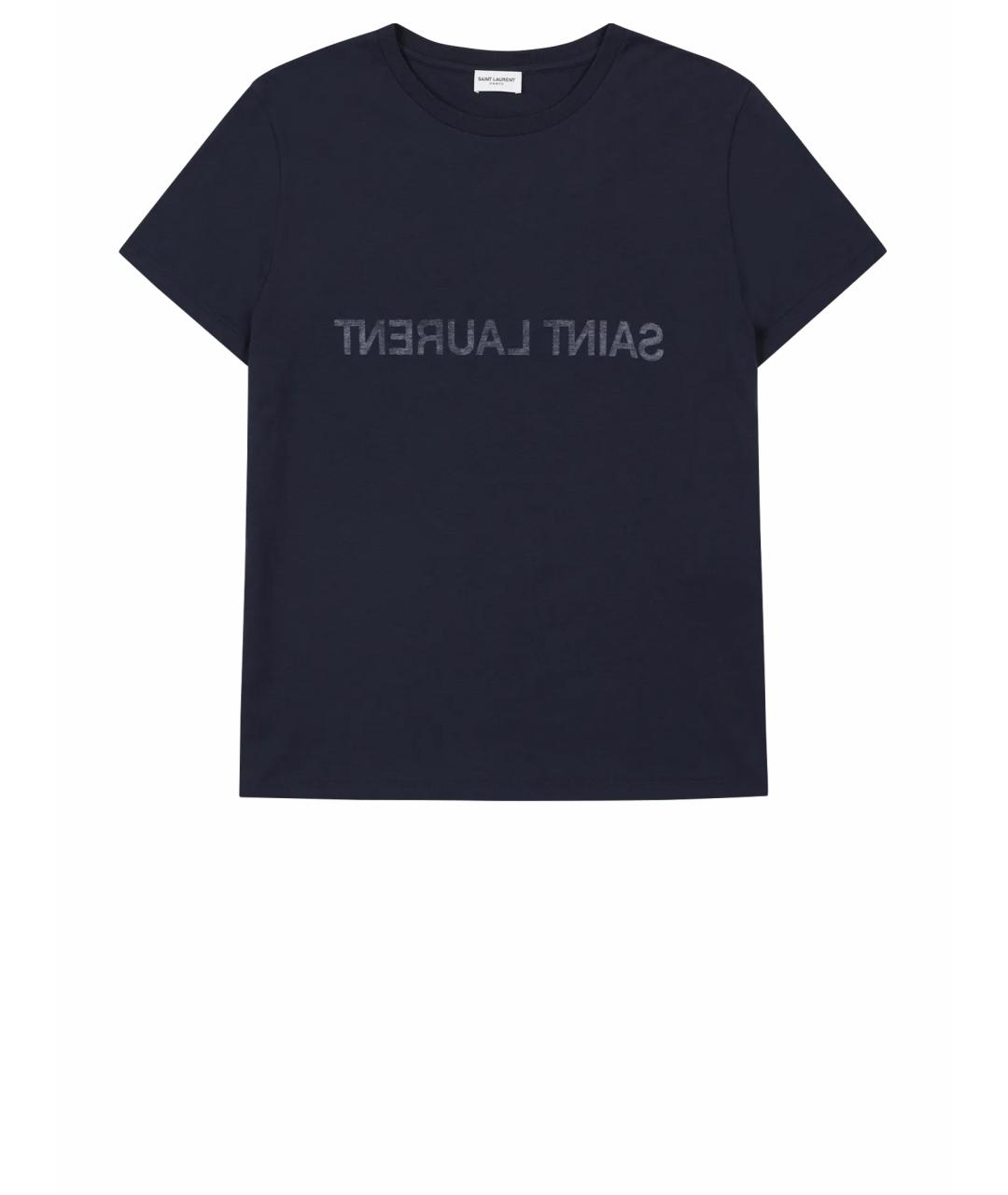 SAINT LAURENT Темно-синяя хлопковая футболка, фото 1