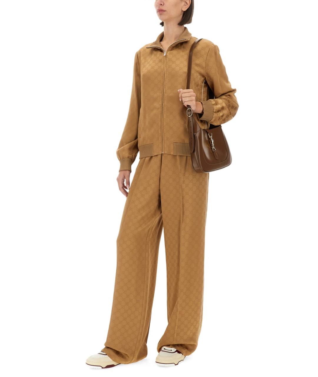 GUCCI Коричневые шелковые прямые брюки, фото 3