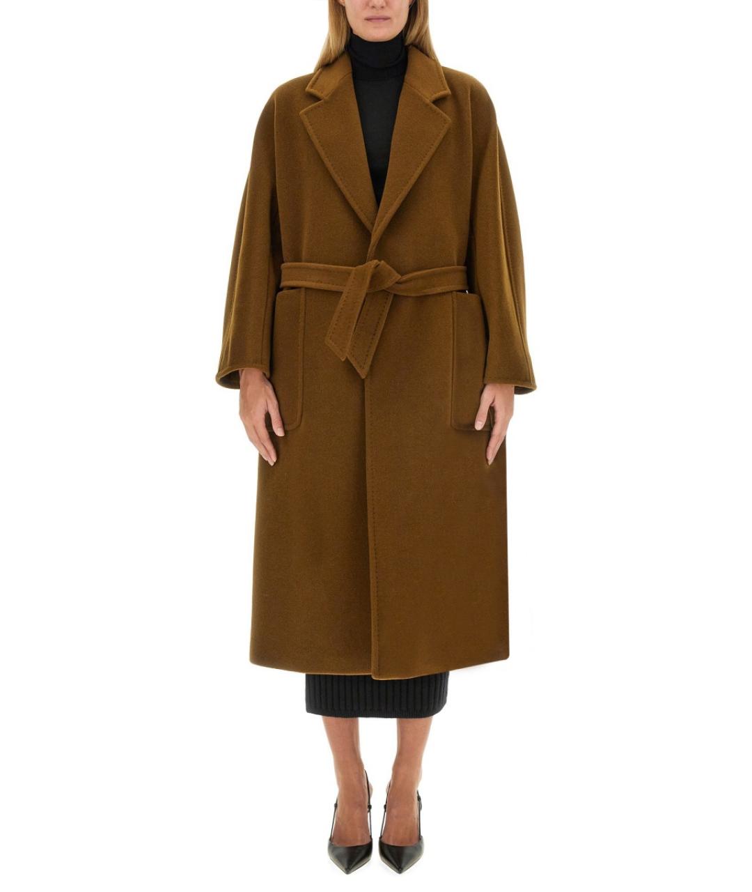MAX MARA Коричневый шерстяной тренч/плащ, фото 2