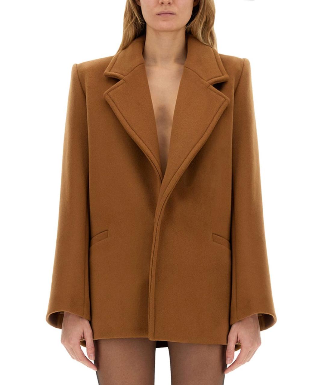 SAINT LAURENT Коричневое шерстяное пальто, фото 2