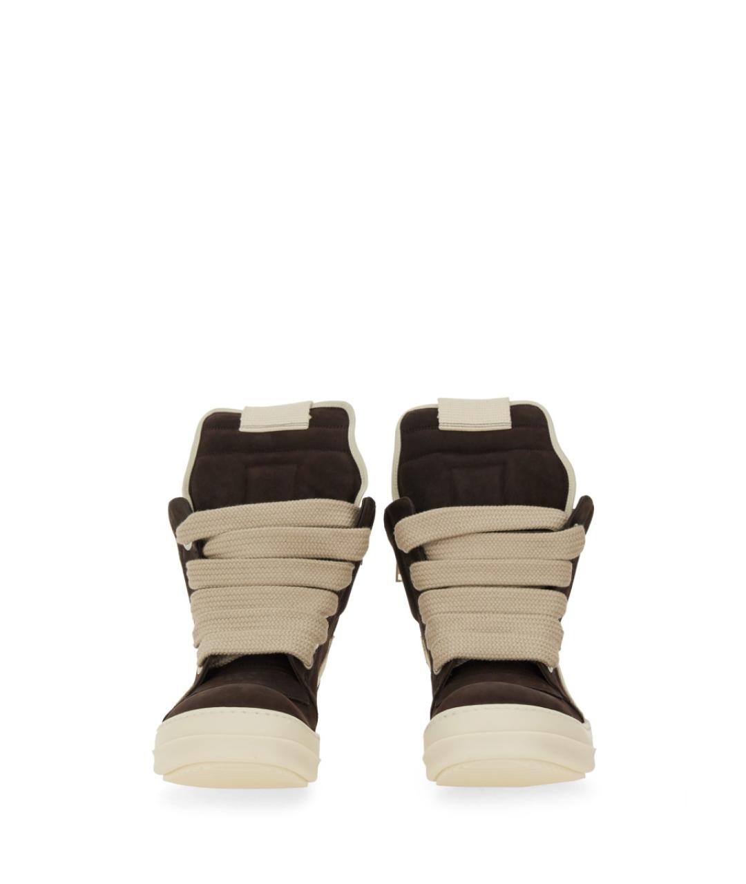 RICK OWENS Коричневые кожаные высокие кроссовки / кеды, фото 4